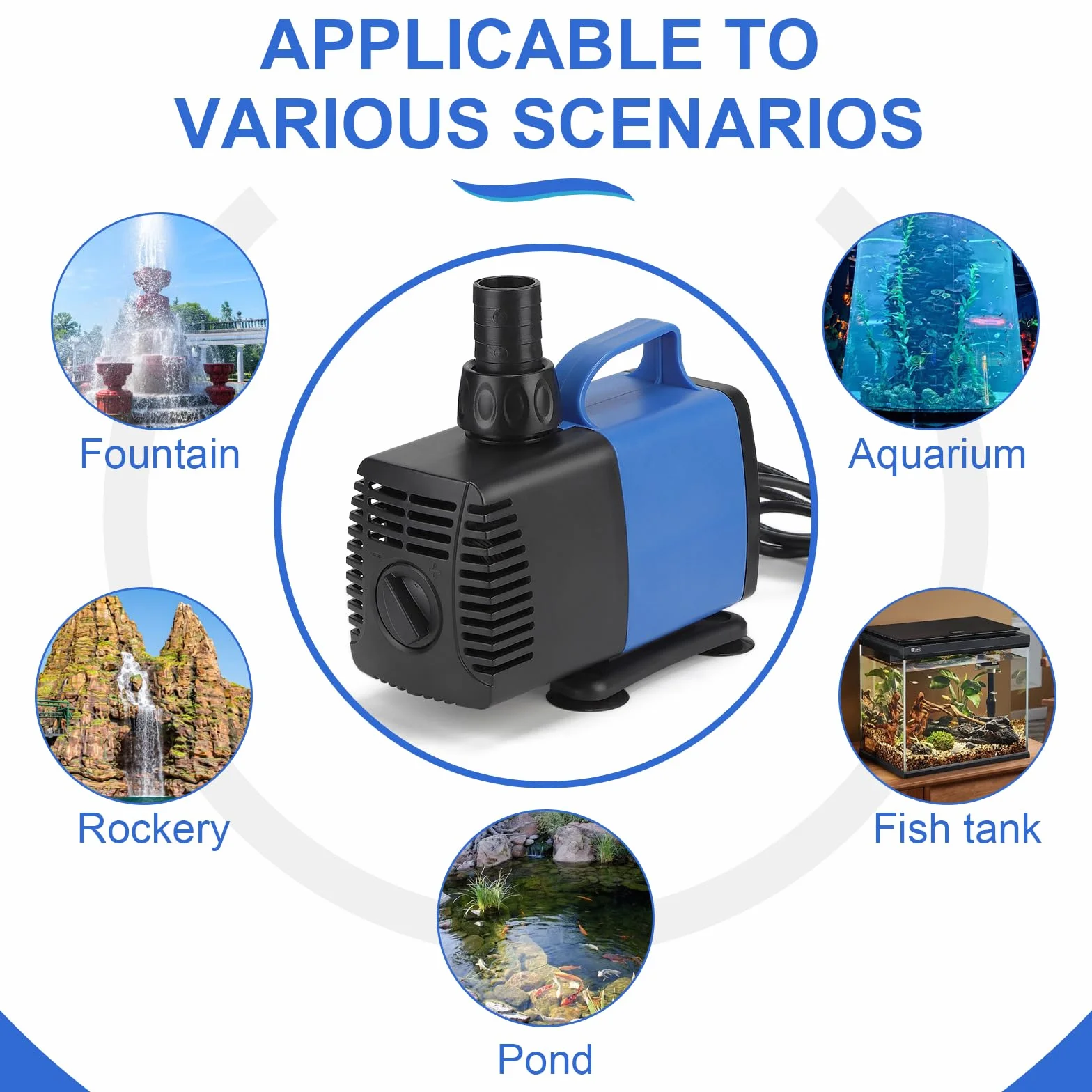 Pompe à Eau Submersible 6500 L/h 65W Ultra Silencieuse avec 10 Buses pour Aquarium Bassin Fontaine