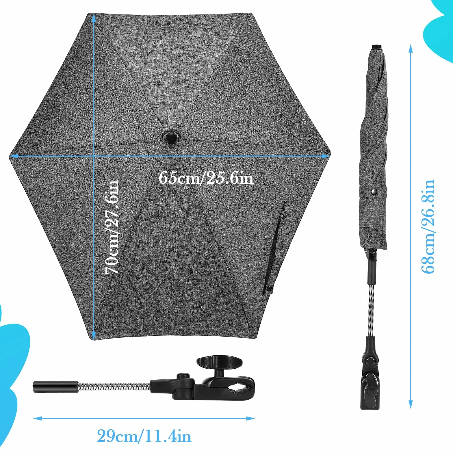 Ombrelle Poussette Universelle 78 cm Parapluie Protection Solaire UV 50+ Bébé Confort Extérieur