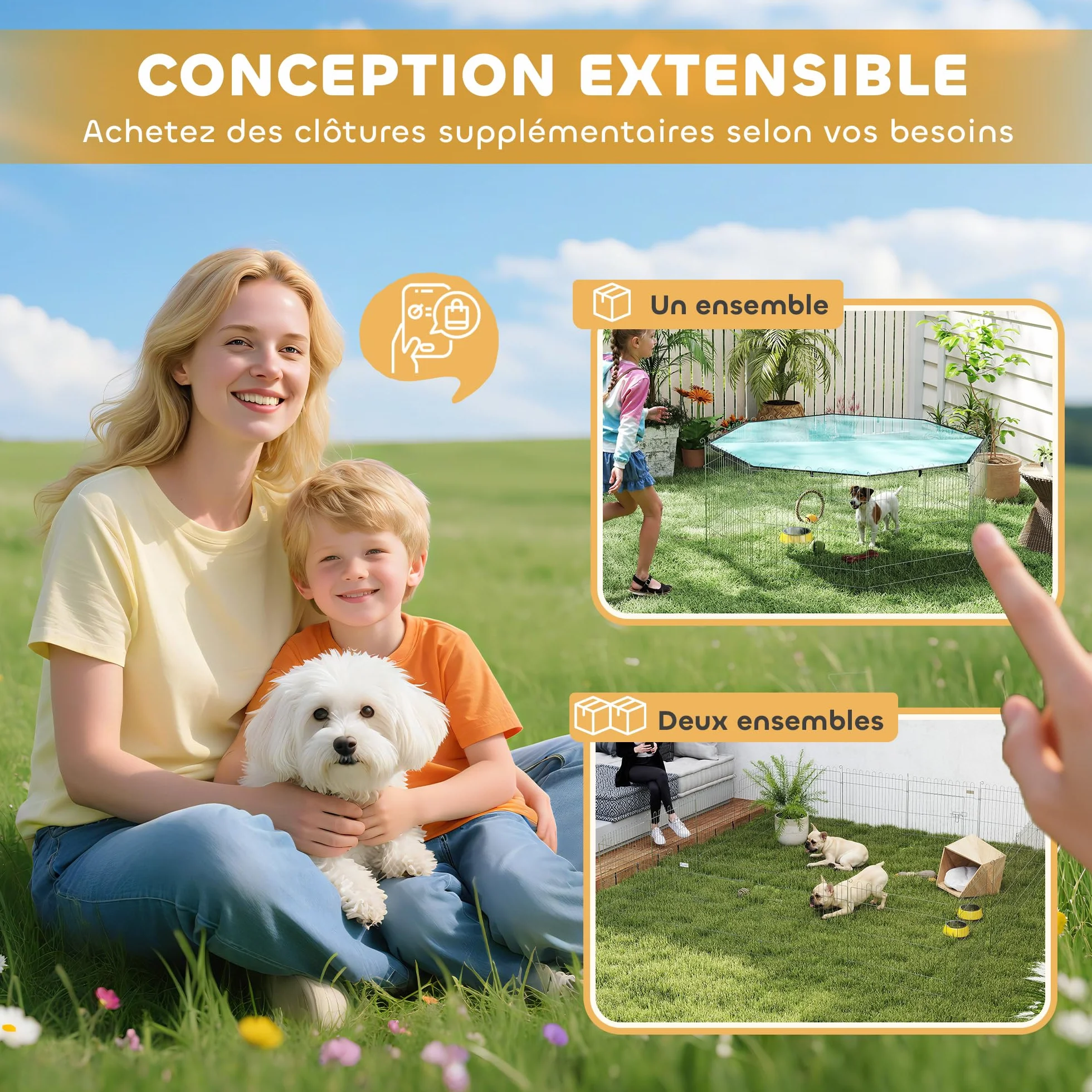 PawHut Parc pour Chien 8 Panneaux avec Toit Pliable Portable 60H cm Clôture pour Chiens Petits Taille Intérieur Extérieur Argent Vert