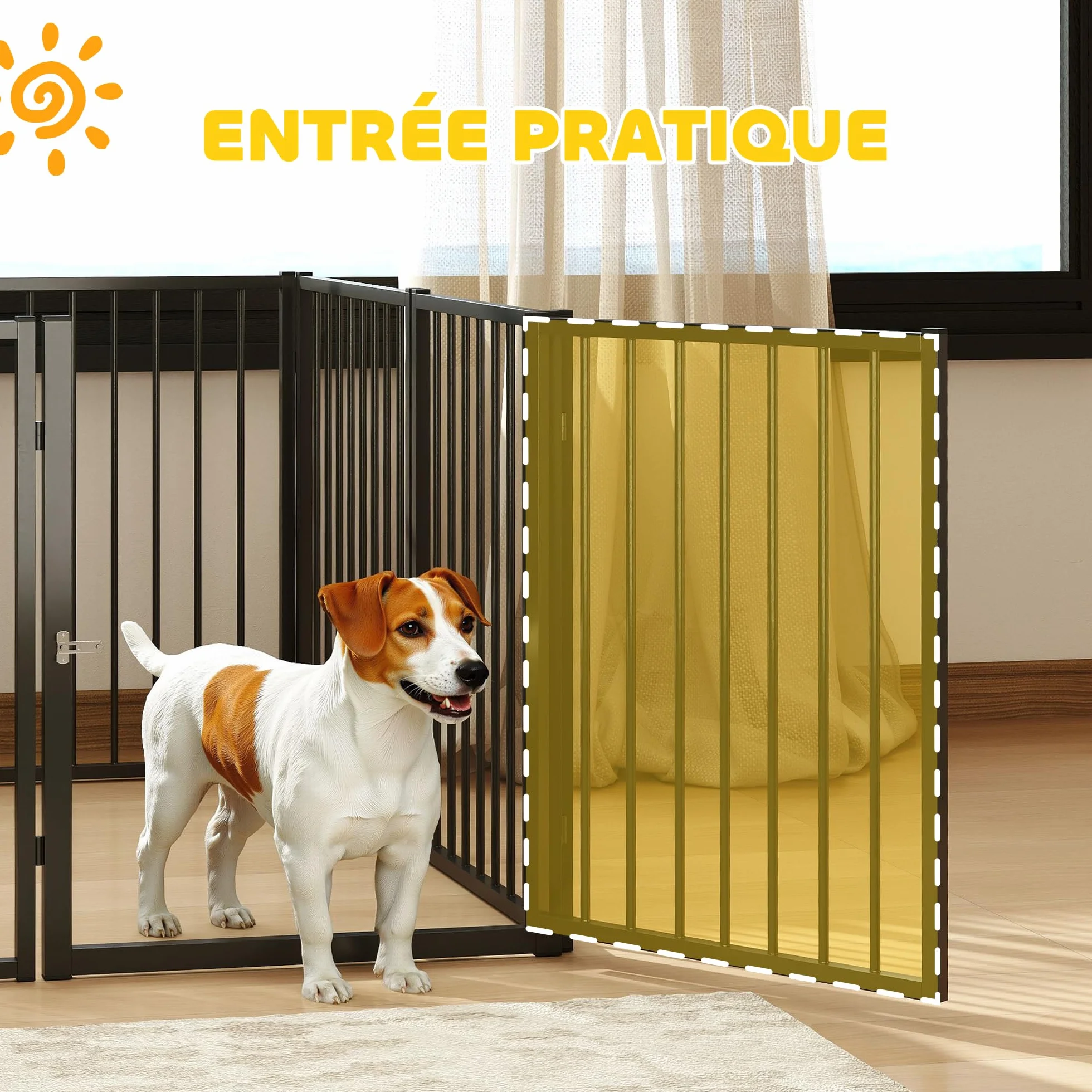 PawHut Parc pour Chien 8 Panneaux modulable Pliable en métal 76H cm avec Porte Noir