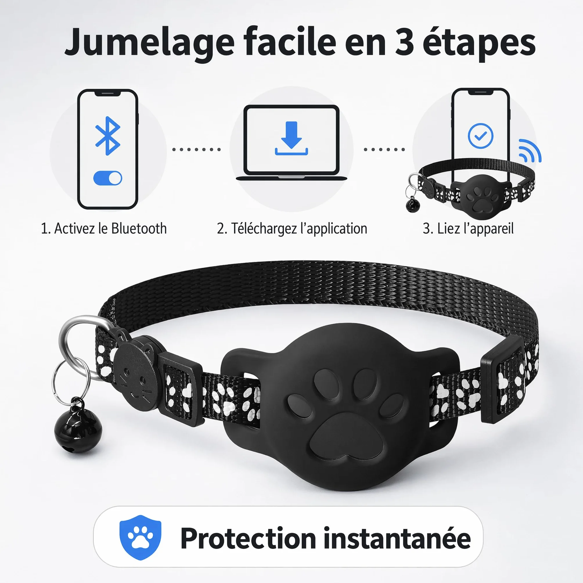 Collier GPS Chat Traceur sans Carte Sim Tracker sans Abonnement Localisation Temps Réel Imperméable Durable
