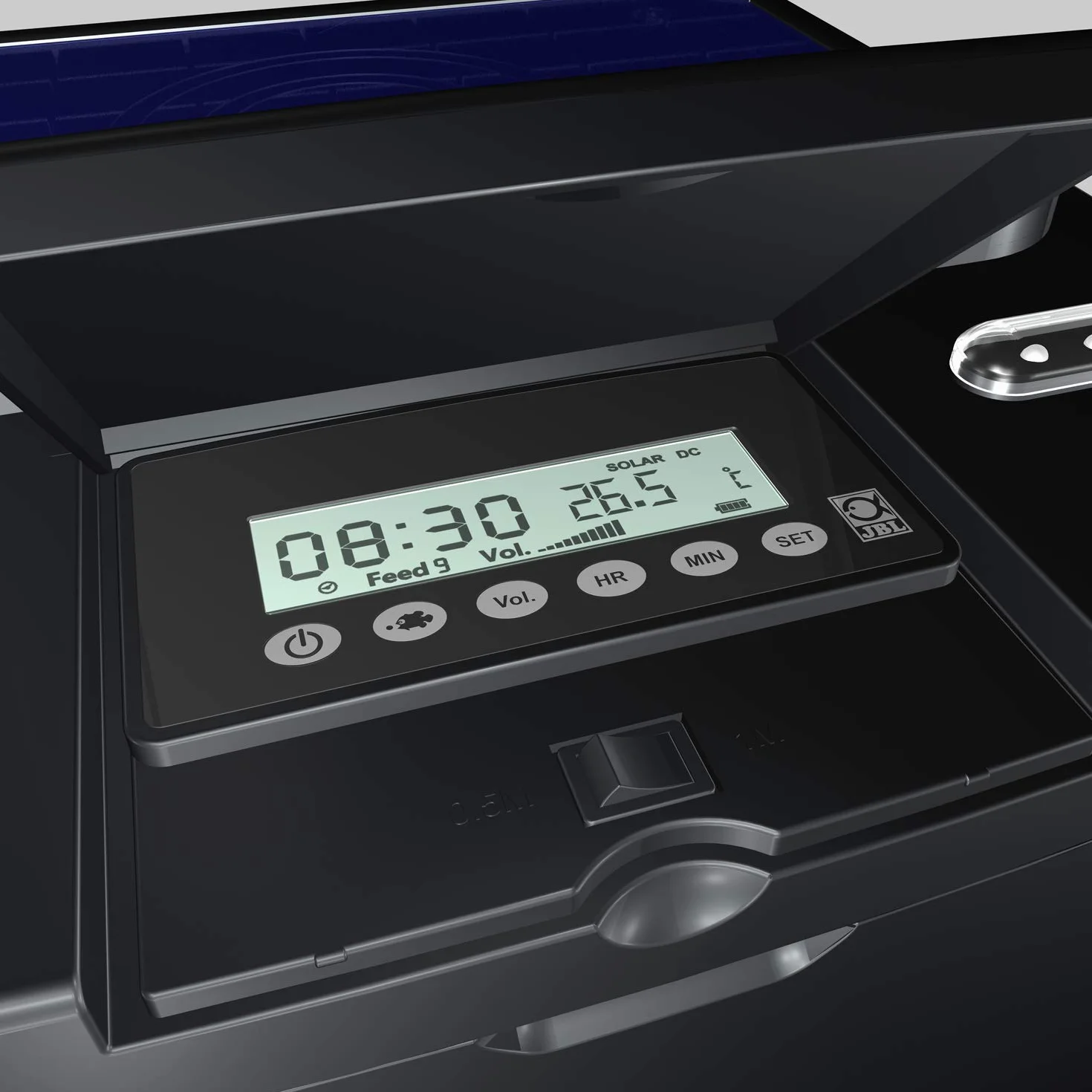 JBL PROPOND AUTOFOOD Distributeur Automatique de Nourriture Solaire pour Poissons de Bassin, 37,5 x 37,5 x 46,2 cm, Noir