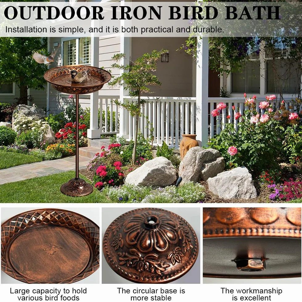 Abreuvoir Oiseaux Exterieur sur Pied 70 cm Fontaine Oiseau Antique Résistant à l'hiver Bronze