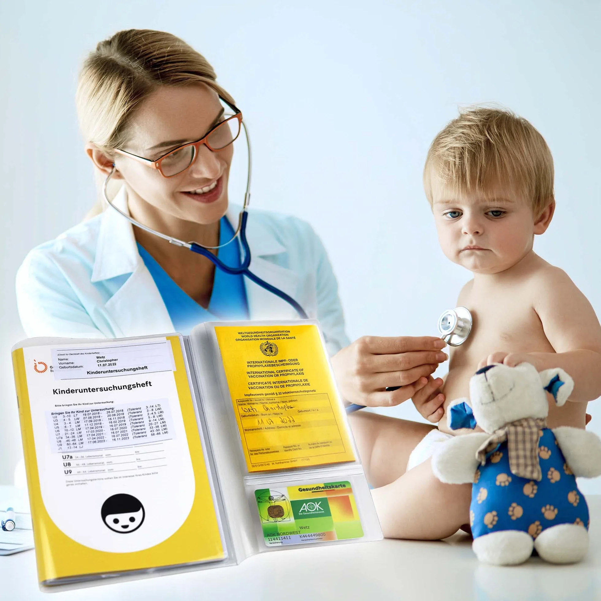 Lot de 3 pochettes transparentes pour carnet d'examen en plastique étui de protection avec compartiment pour passeport de vaccination