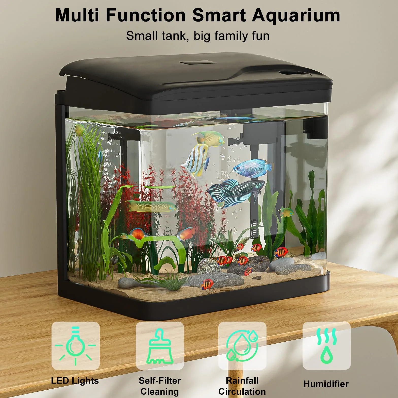 Aquarium Complet en Verre avec Éclairage LED Pompe Filtre Décoration Table Bureau 15L