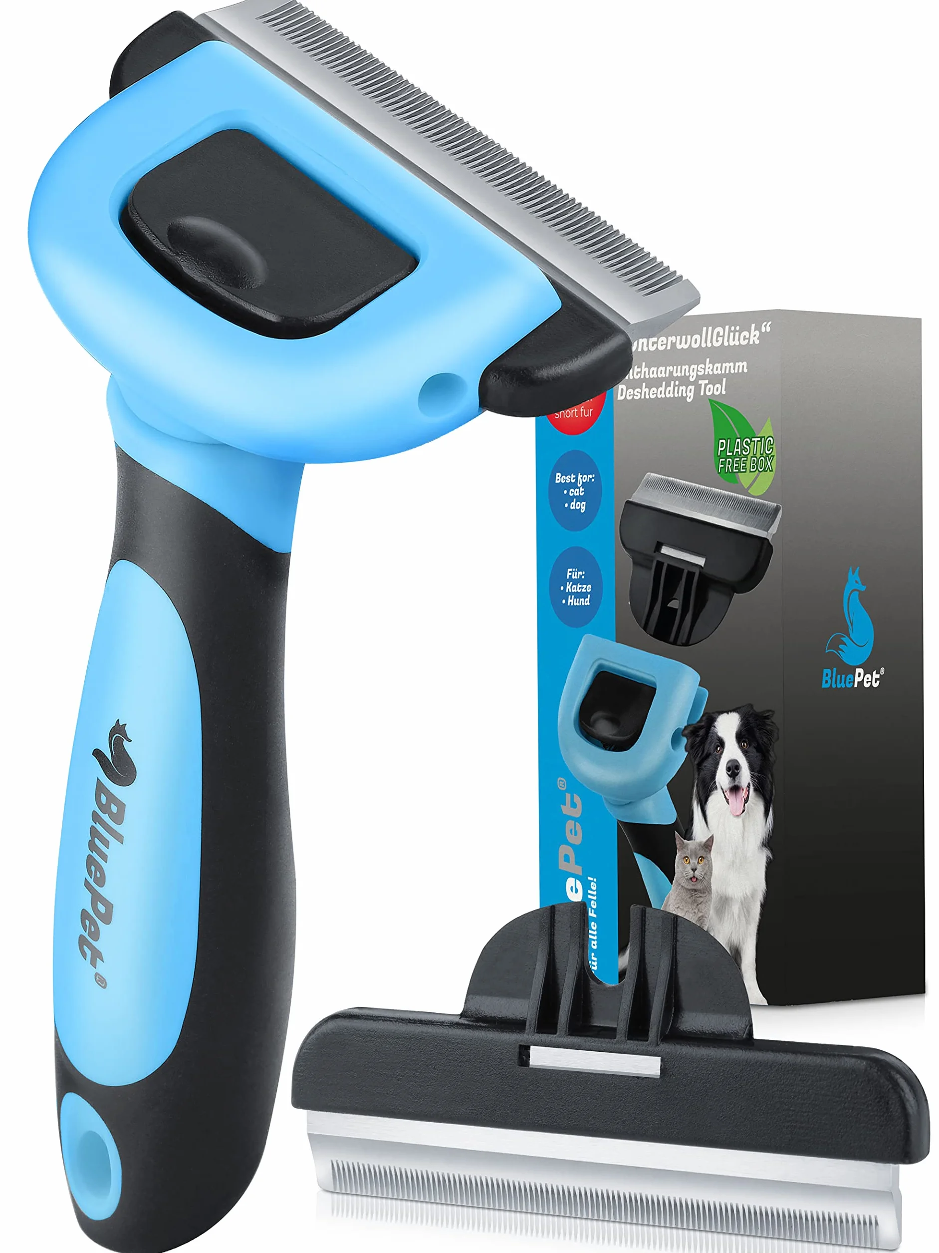 BluePet Brosse pour Chien et Chat Poils courts Peigne toilettage sous-poil auto-nettoyante 66 mm