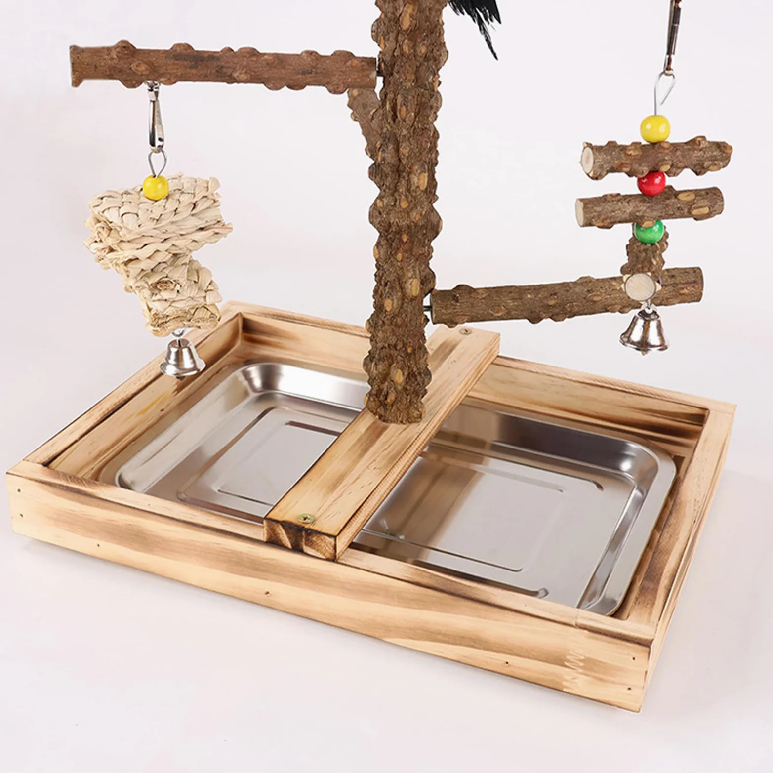 Perchoir pour Oiseaux Perchoir d'Activité avec Coupes à Nourriture | Perchoirs Bois pour Oiseaux Intérieur Extérieur Alimentation