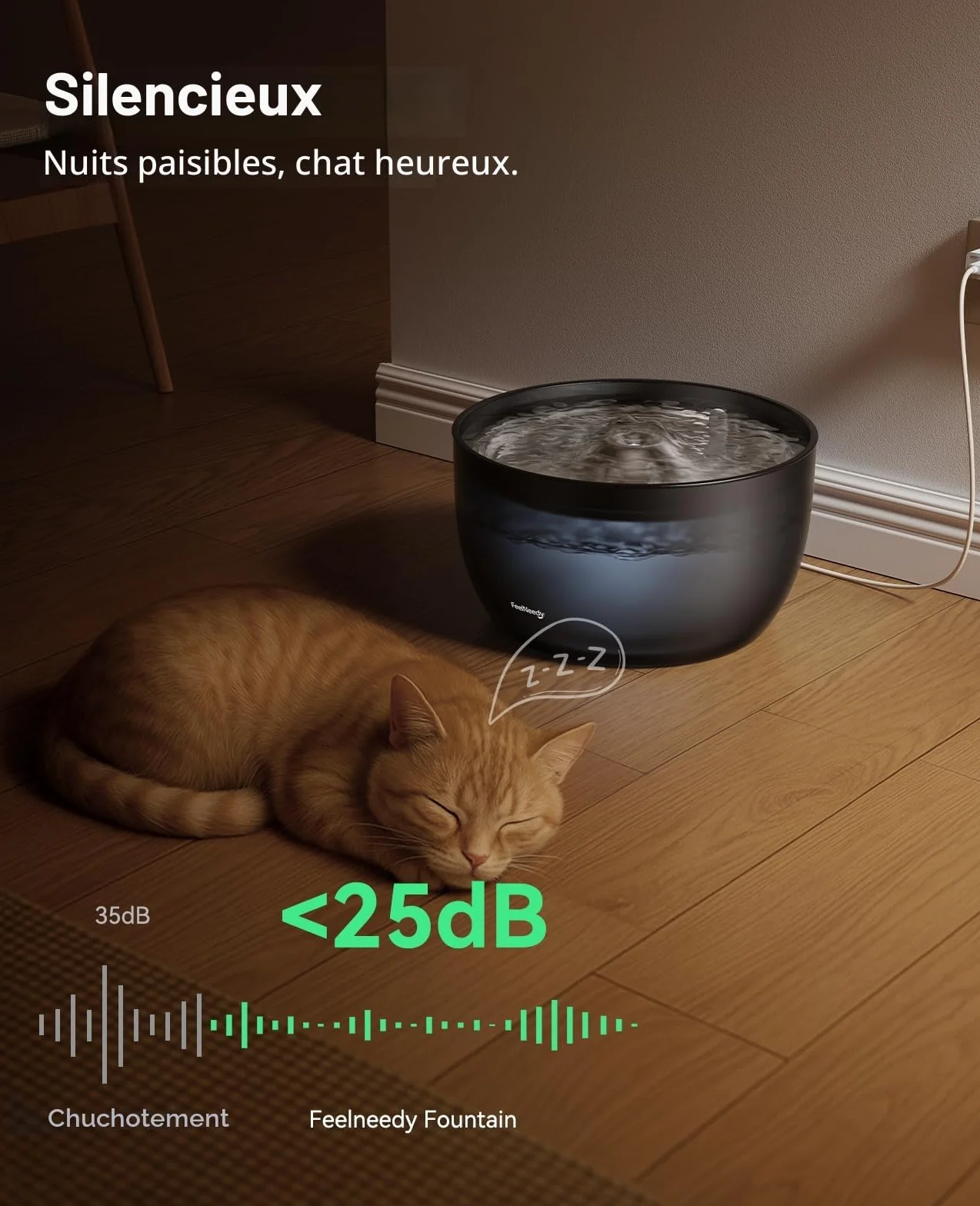 Fontaine à Eau pour Chats Silencieuse 3L FEELNEEDY Automatique avec Filtre Charbon - Gamelle Acier Inoxydable Noir