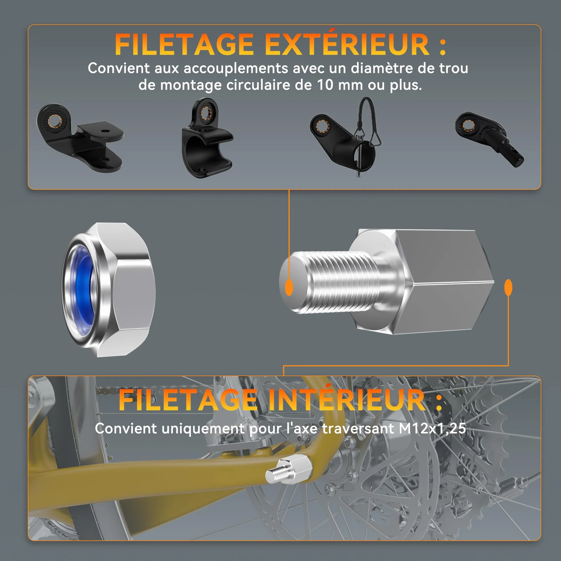Adaptateur D'essieu de Vélo M12 X 1,25 Axe Traversant Connecteur Attelage Remorque Bicyclette