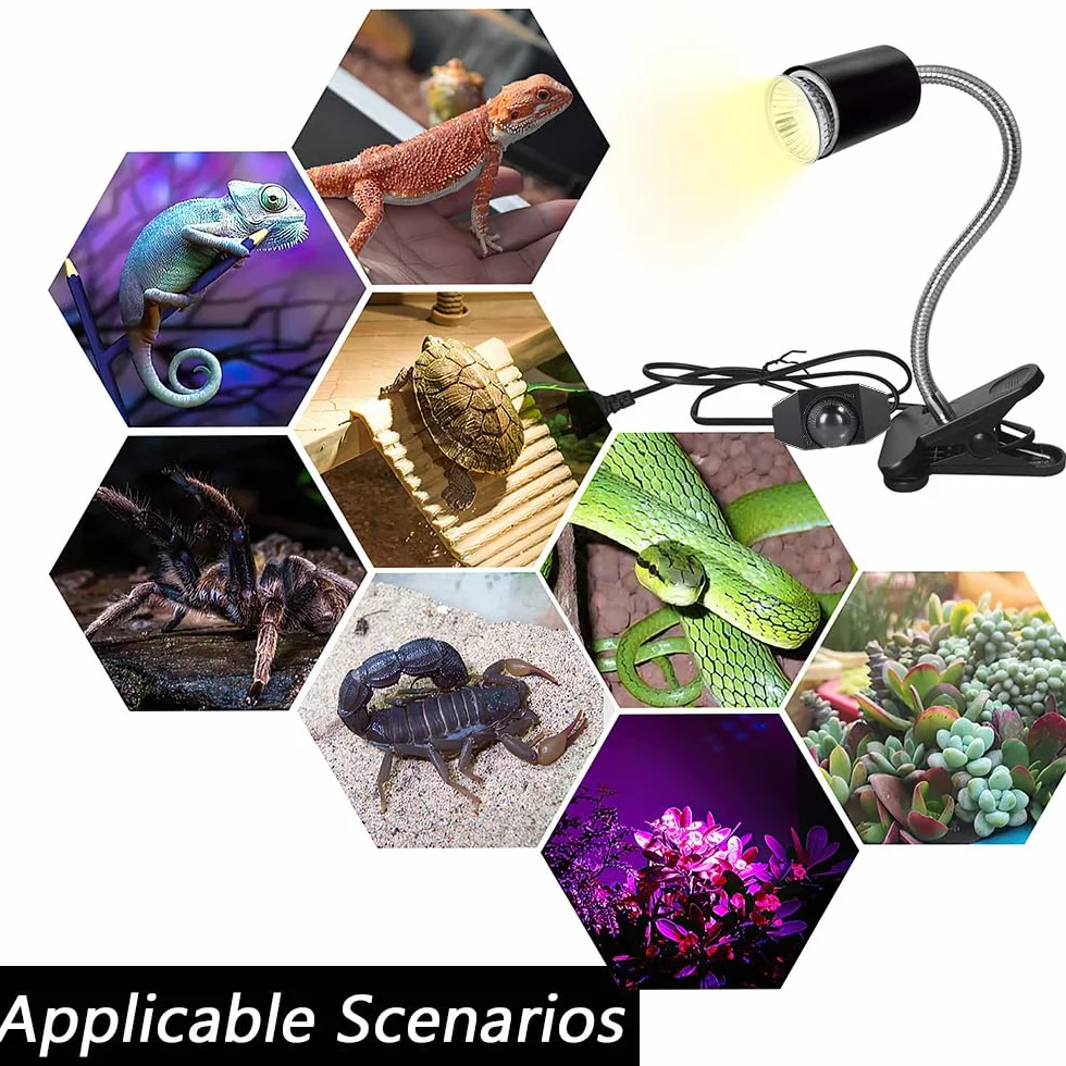 Lotvic Lampe Chauffante Tortue Reptiles 3 Ampoules UVA UVB Thermomètre EVA Clamp Pivotant