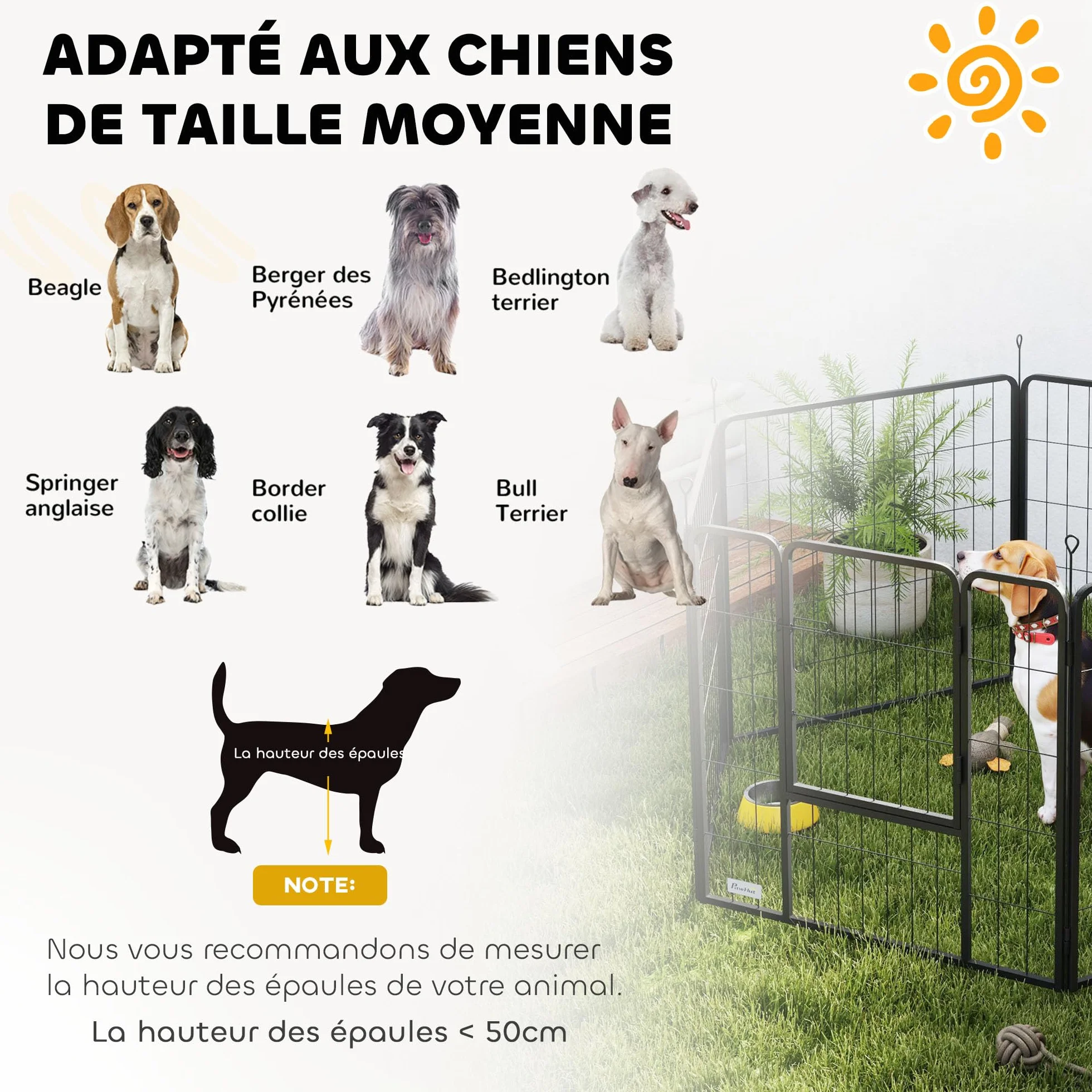 PawHut Parc pour Chien 6 Panneaux modulable Pliable en Acier 80H cm avec Porte Gris