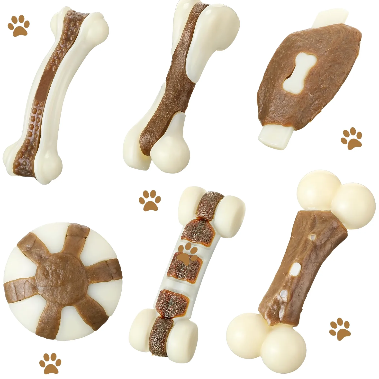 Libima Lot de 6 jouets à mâcher pour mâcheurs agressifs, véritable saveur de bœuf pour chien, jouets à mâcher en nylon durable pour chiots de petite race