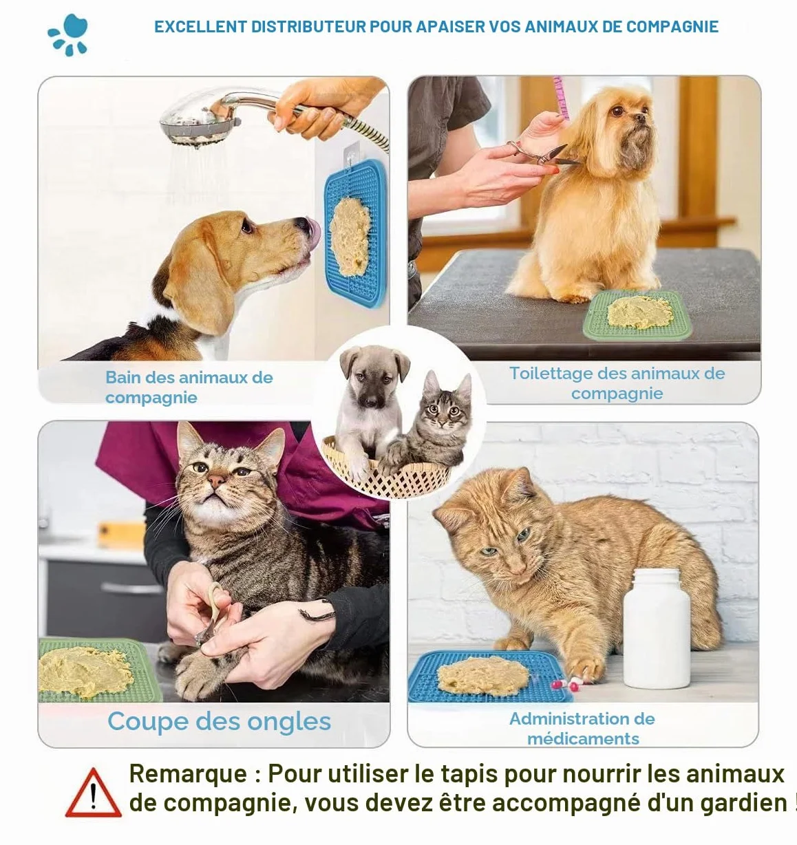 Tapis à Lécher pour Chiens et Chats avec Ventouses, 1 Pack Carré, Alimentation Lente Anti-Anxiété