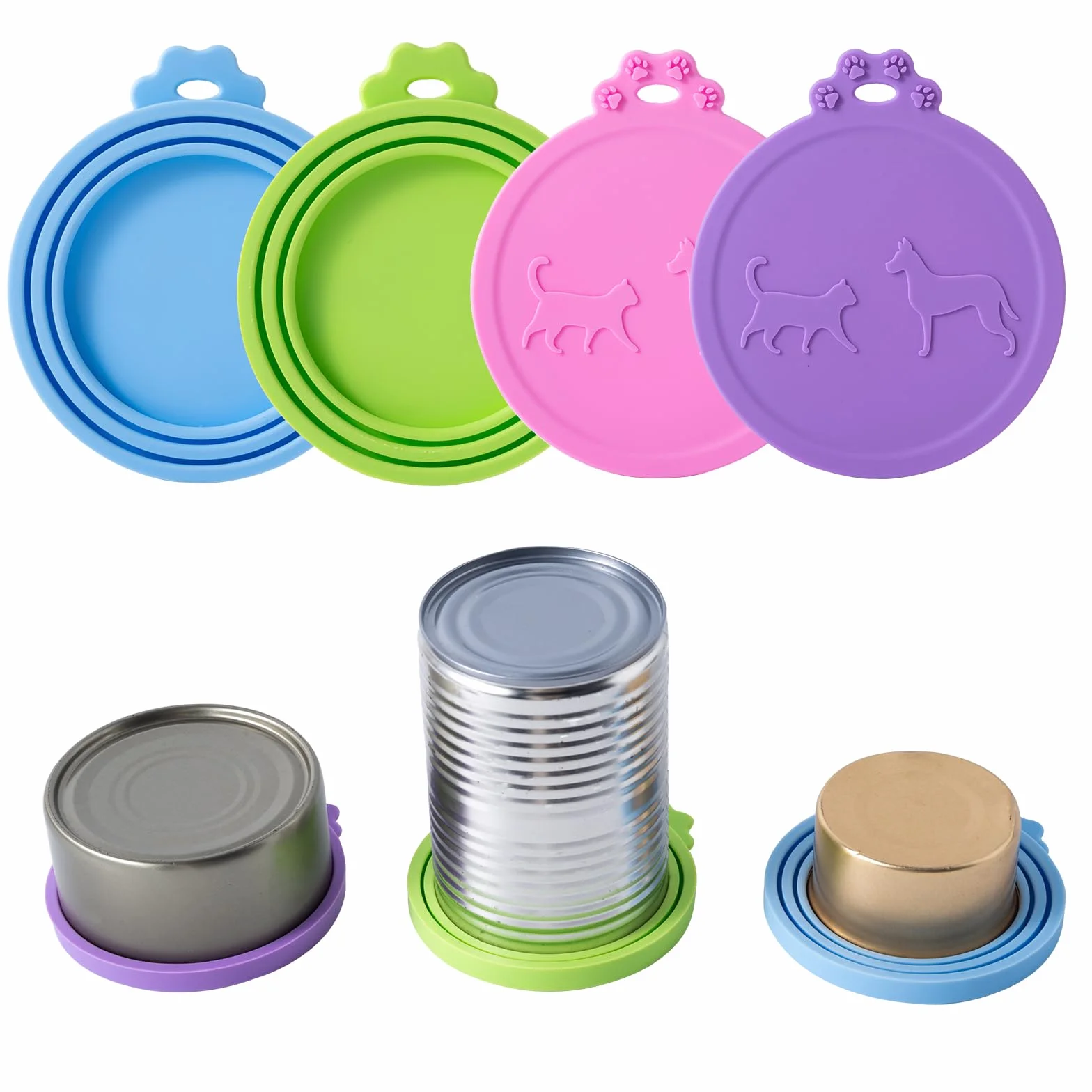 Silicone Couvercles Universels pour Boîtes de Conserve Set de 4 Couleurs Modèle Relief Ouverture Portable