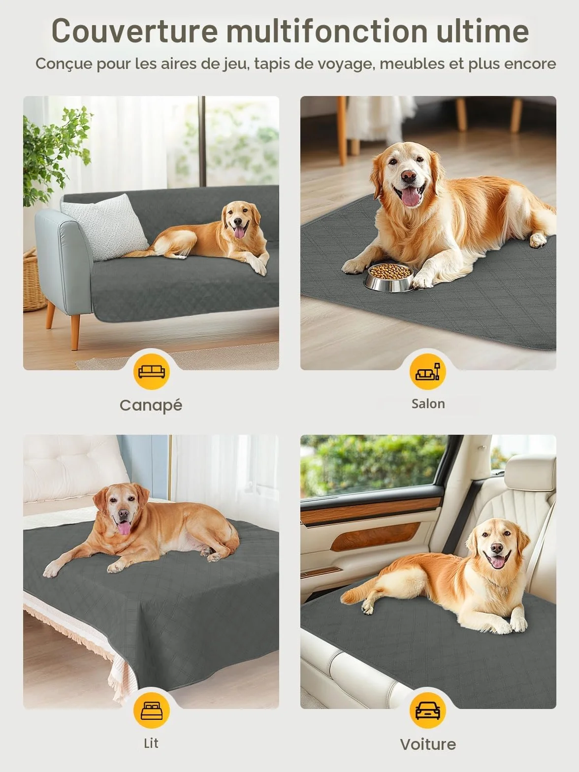 Couverture Imperméable pour Chien Housse de Canapé-lit Protecteur de Meubles Antidérapant Lavable Résistant aux Poils Animaux (152x203 cm)