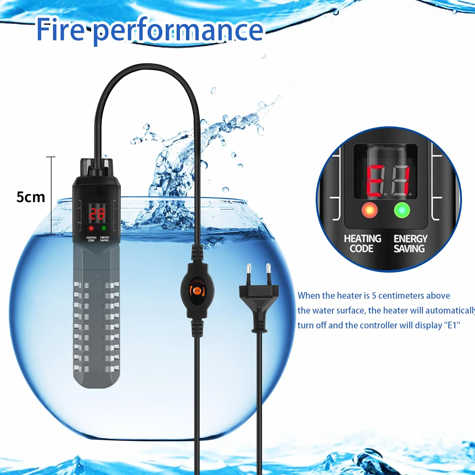 HUIZHOU Chauffage pour Aquarium (15-34 °C), thermoplongeur réglable pour Aquarium 100-300 W, Chauffage à Thermostat Haute Performance pour Aquariums et bassins à Poissons (100W)