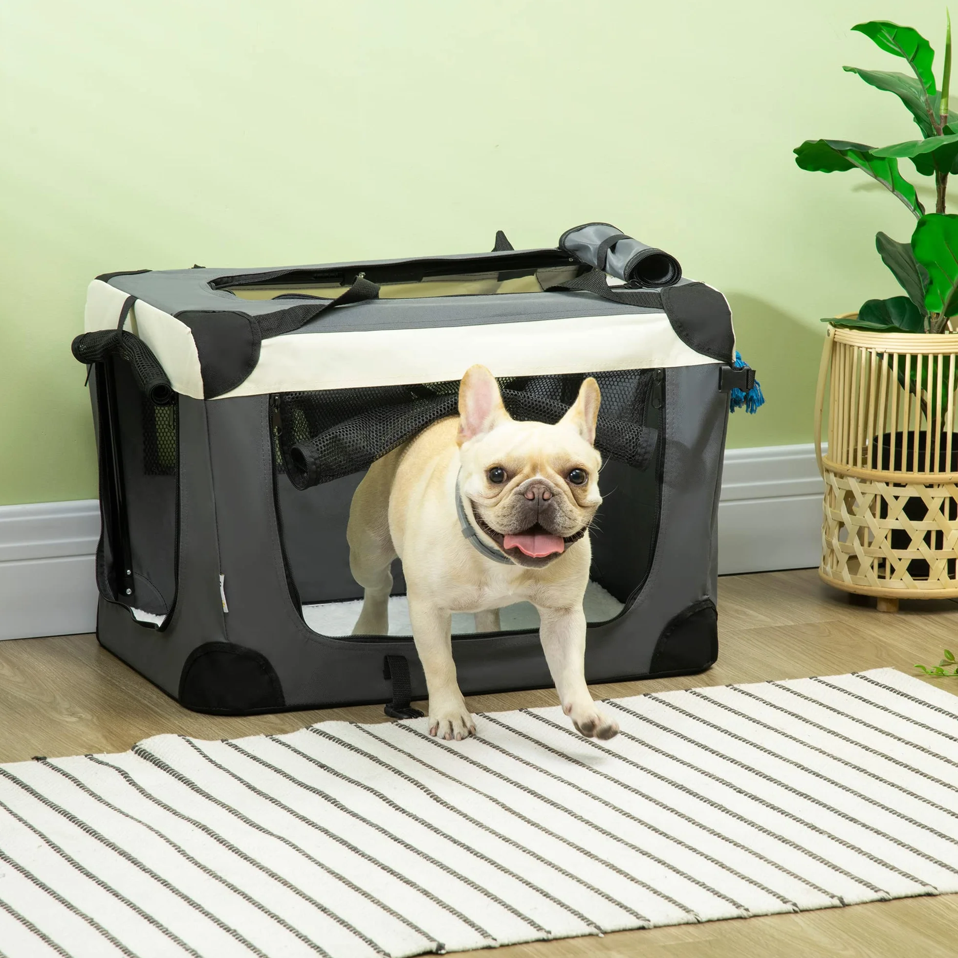 PawHut Panier de Transport pour Animal de Compagnie Pliable Portable Ouverture Supérieure Tissu Maille Respirant Gris Noir