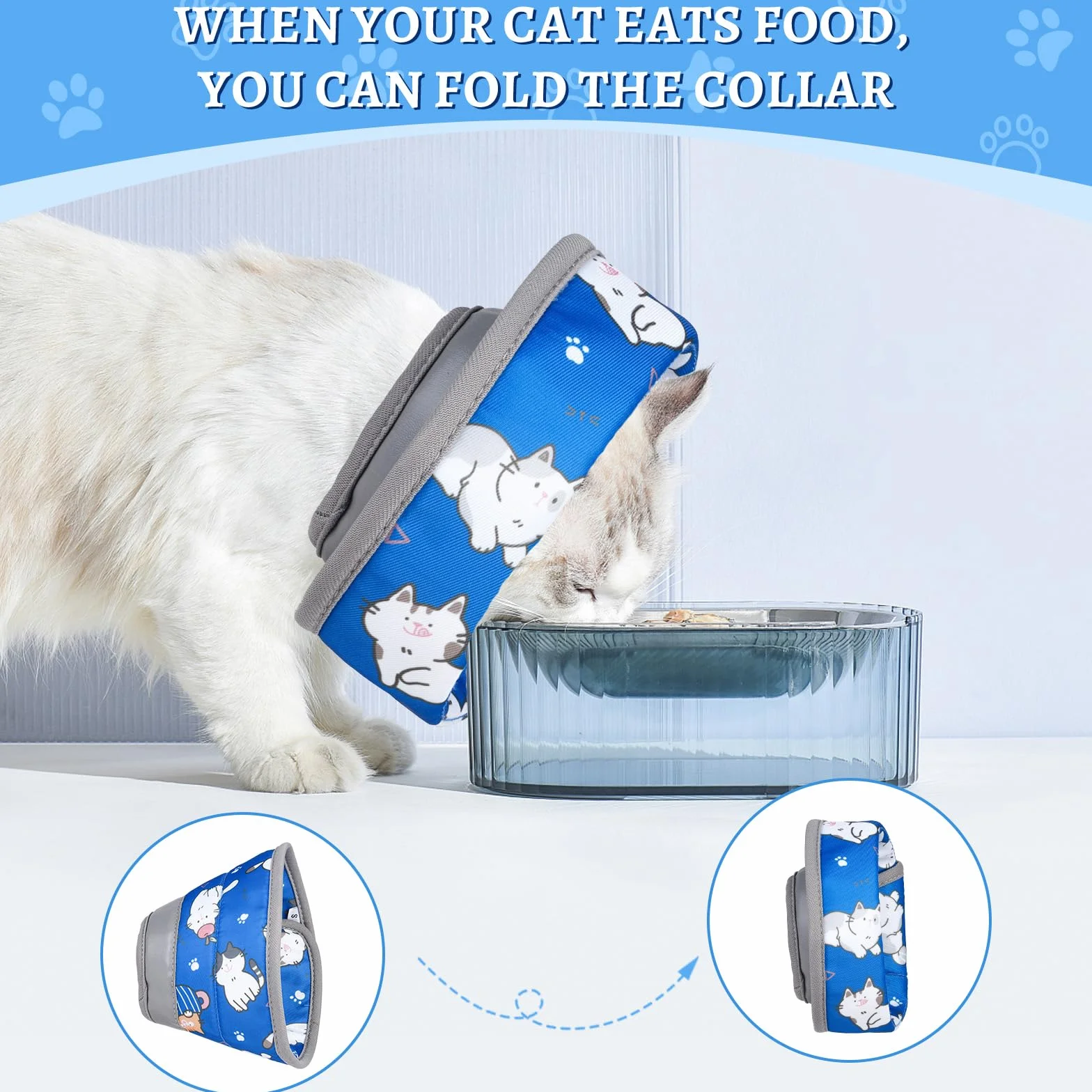 Collerette Chat Anti Léchage Réglable Doux Collier de Protection Souple Pliable Bleu S
