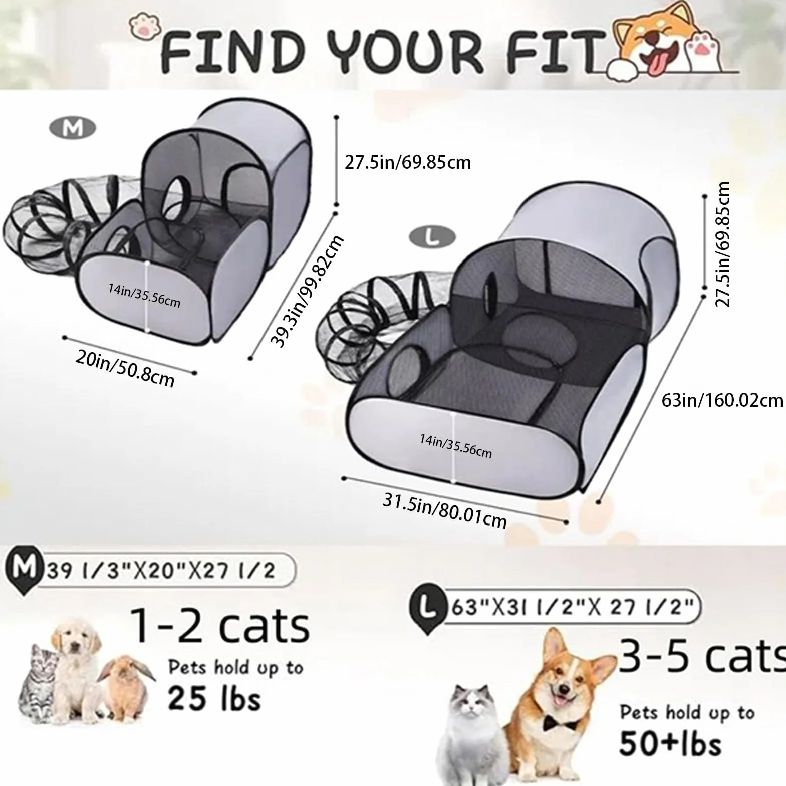 Enclos de jeu pour animaux de compagnie tente tunnel chat jouets interactifs extérieur taille L 160x80x77 cm