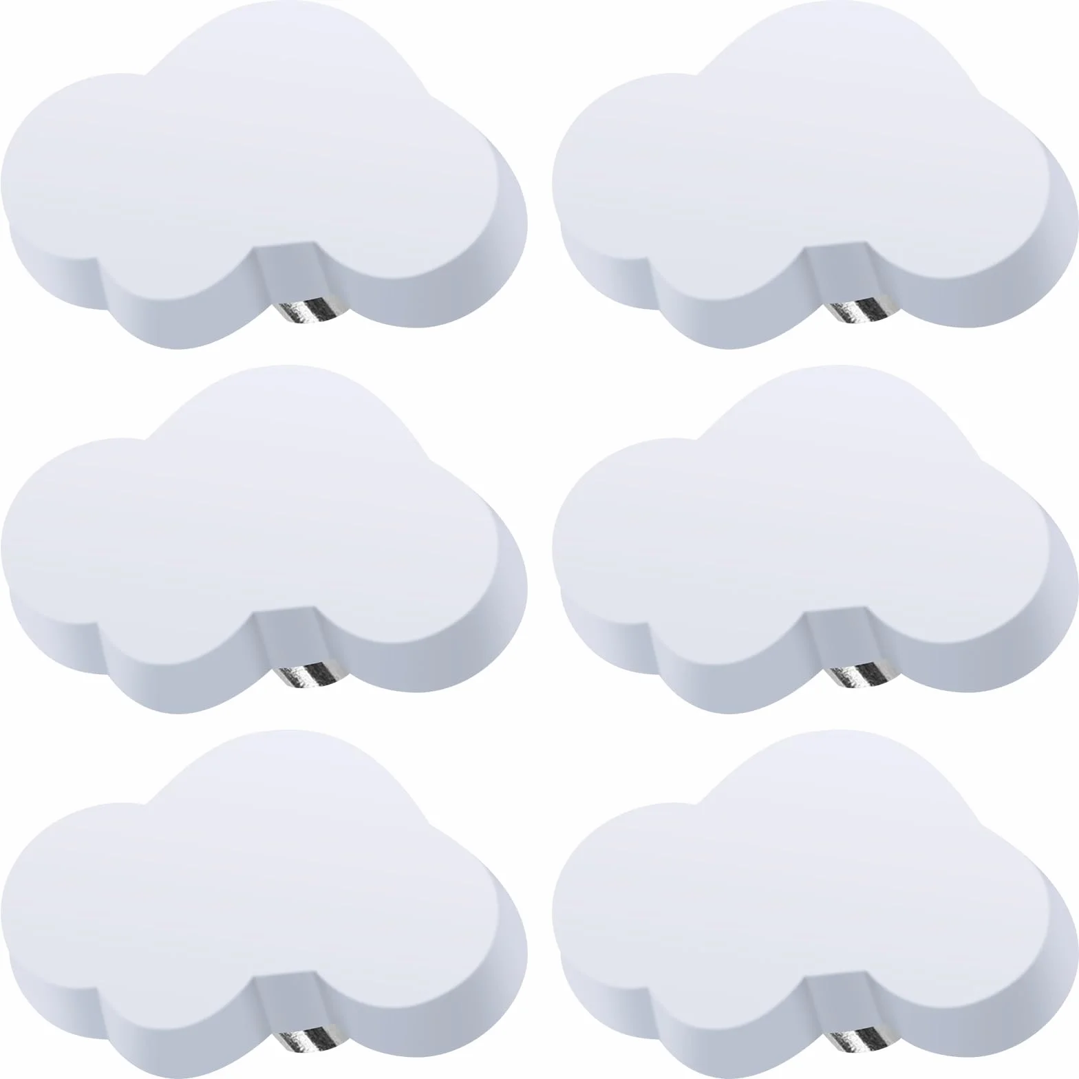 Boutons de Tiroir en Forme de Nuage, Lot de 6, Poignée d'Armoire Enfant, Caoutchouc, Blanc