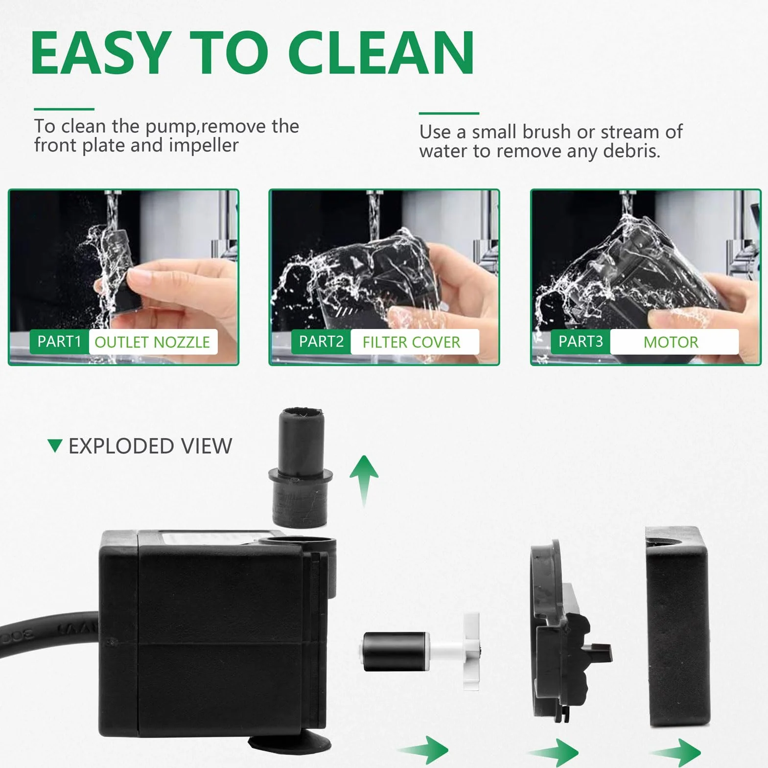 Mini pompe submersible 3W 180 L/H silencieuse pour aquarium fontaine