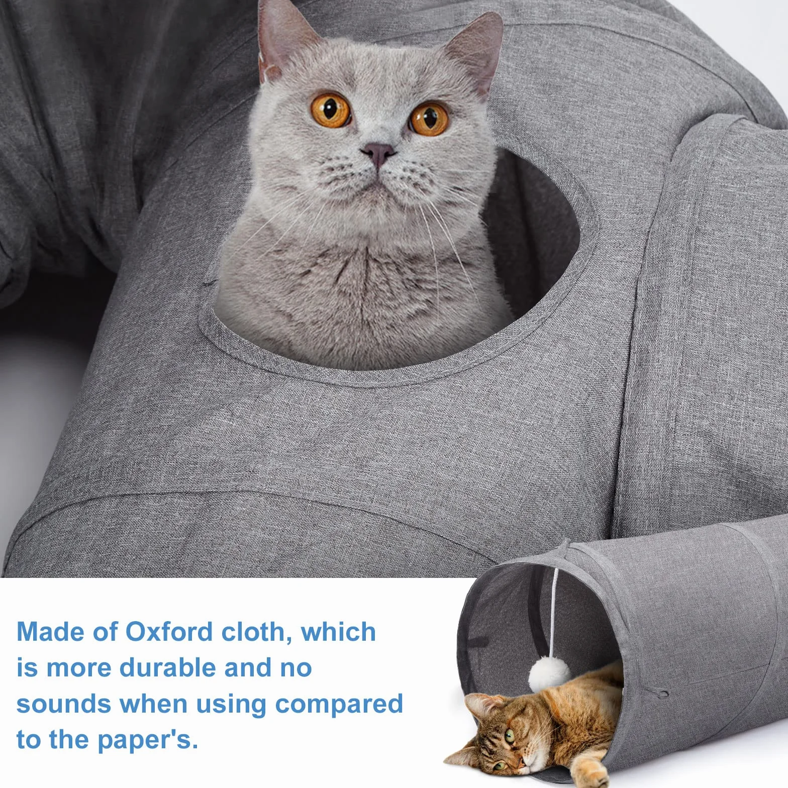 Ownpets Grand tunnel en forme de U pour chat avec 3 voies en tissu Oxford robuste, pliable et résistant aux déchirures, avec plusieurs sorties, boule suspendue et baguette taquineur, diamètre 30 cm