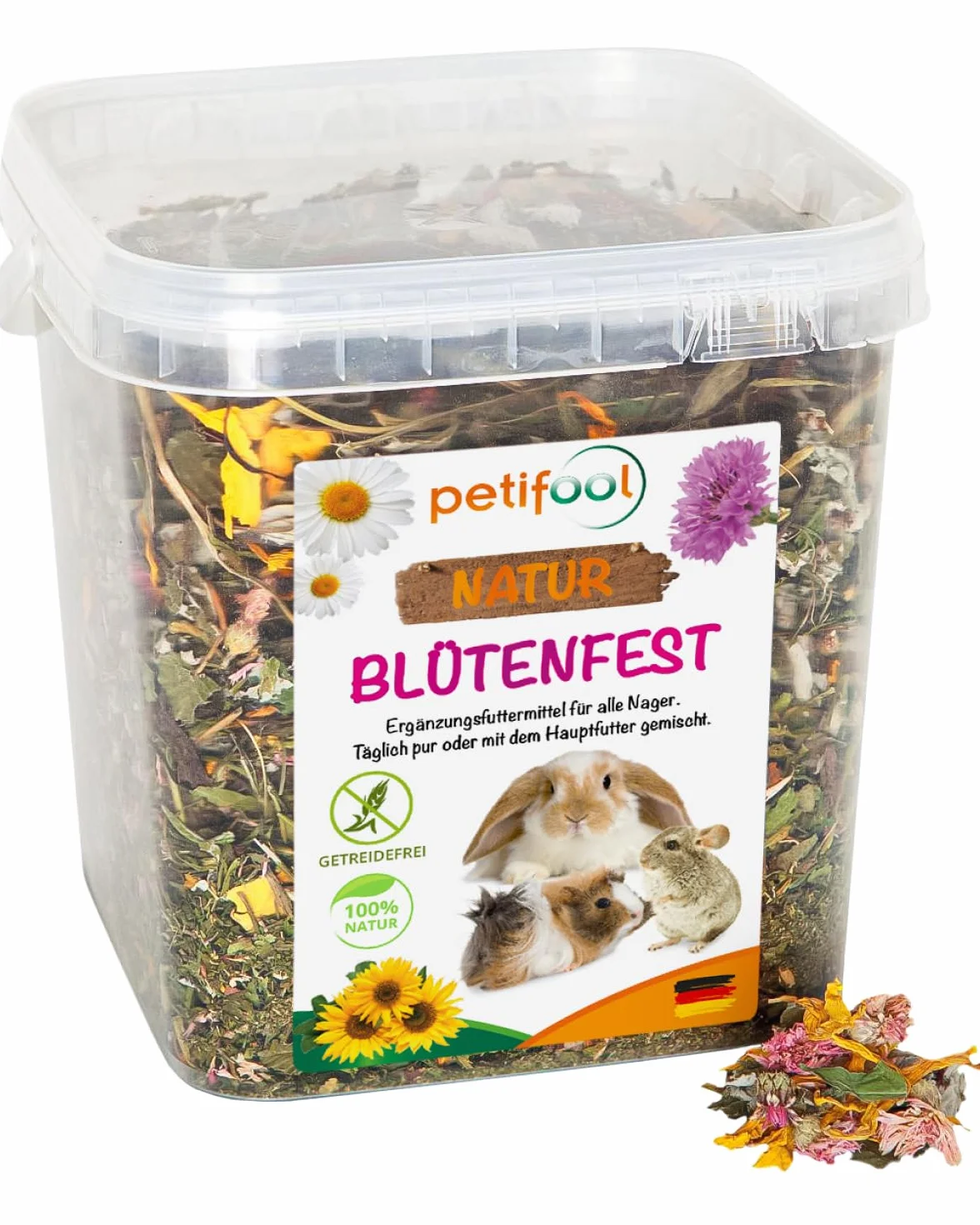 Petifool Blütenfest 380 g Complément alimentaire naturel pour rongeurs lapins cochons d'Inde hamsters chinchilla