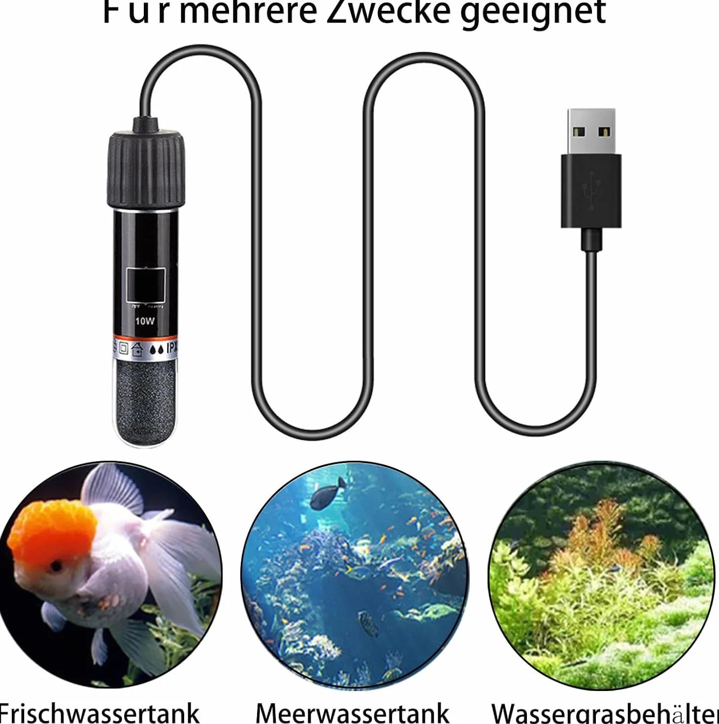 GERUI Lot de 2 mini chauffages USB d'aquarium 10 W avec thermostat, thermostat pour petits aquariums, pour eau salée et eau douce