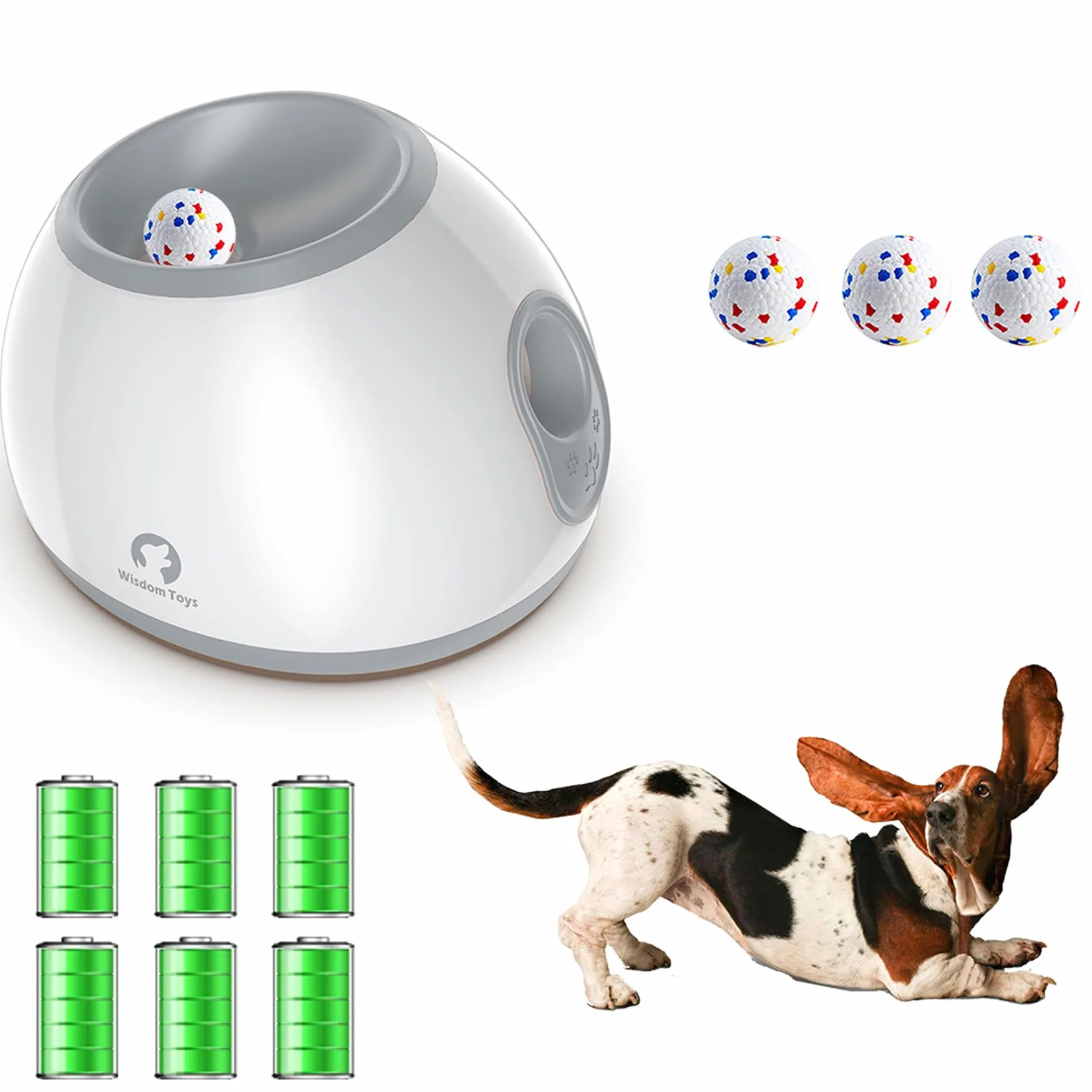 Lanceur de Balle Automatique pour Chien - Jouet Intelligent Réglable pour Jardin/Intérieur, Angle & Distance, Portable, Faible Bruit, avec 3 Balles pour Chien (26.3x19.8x28cm)