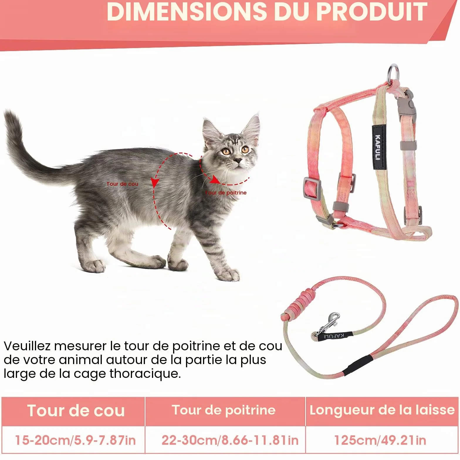 TIESOME Ensemble Harnais et Laisse pour Chat Anti-Fuite Réglable Orange