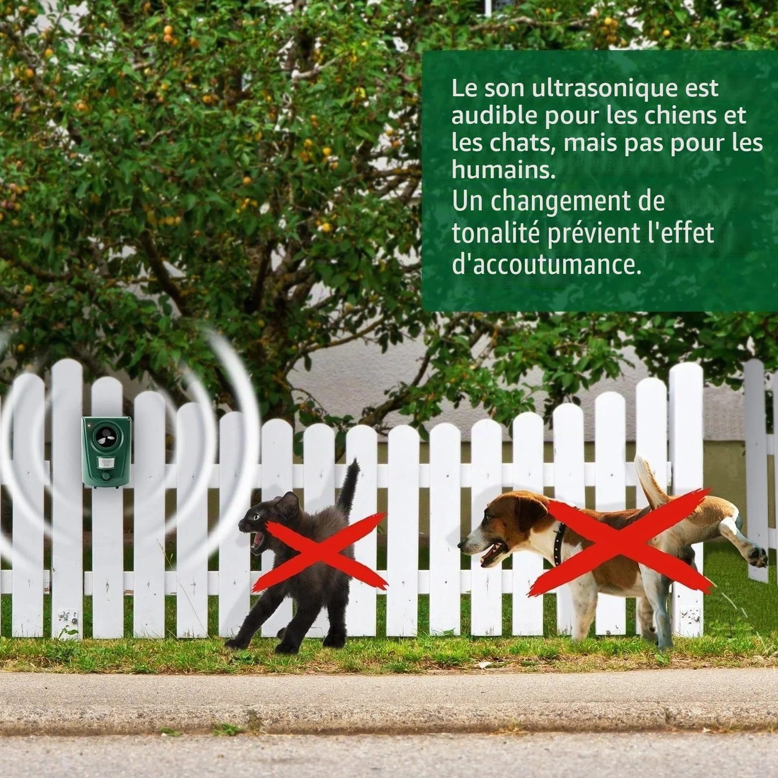 GARDIGO® Répulsif Ultrasonique pour Chiens et Chats 20–60 kHz Détecteur de Mouvement 120° 12 m Protection Jardin Garage