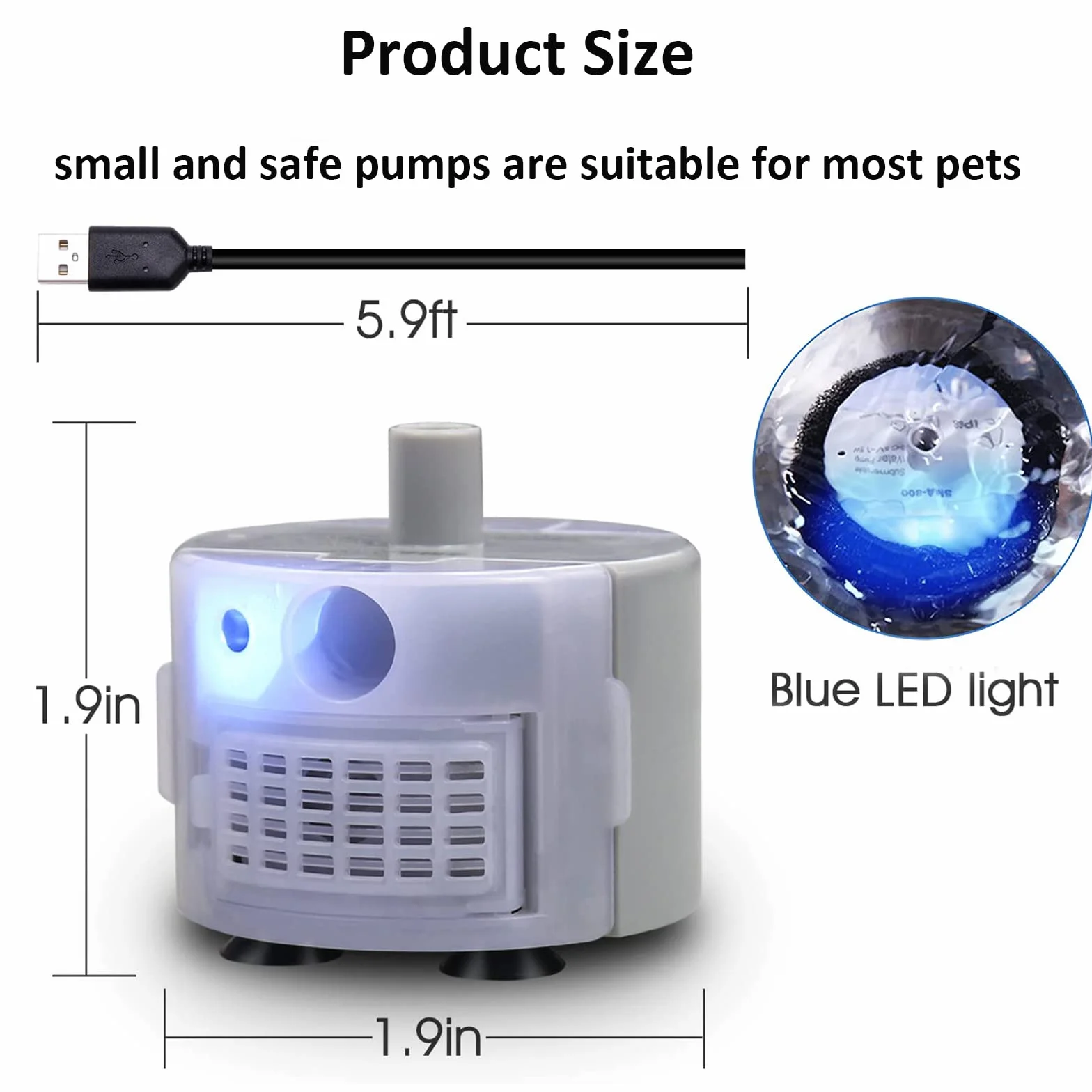 Pompe de Fontaine pour Chat Chien en Acier Inoxydable Silencieuse Pompe à Eau de Remplacement