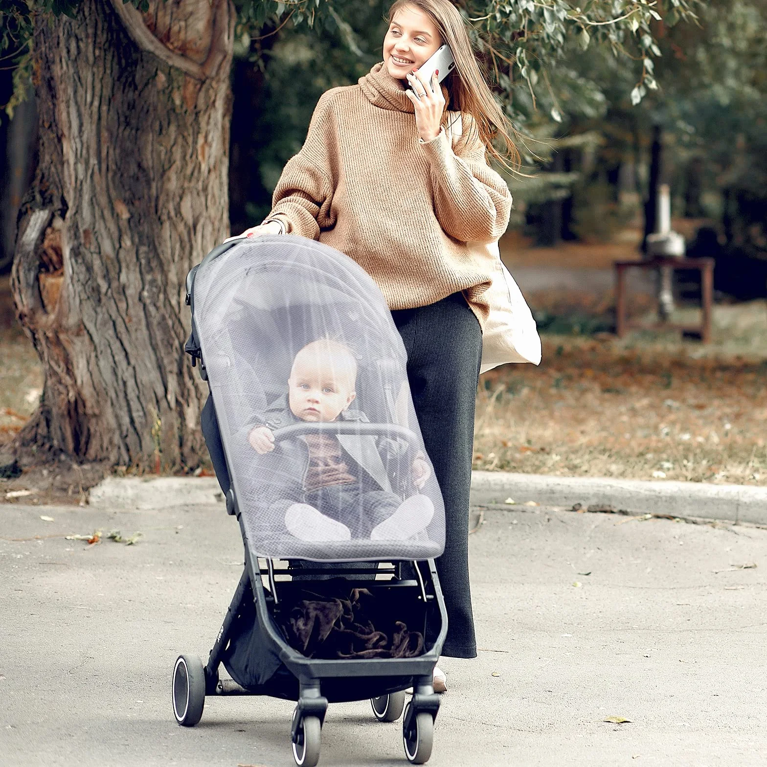 LEMESO Moustiquaire Universelle Anti-Insectes pour Poussette, Landau, Auto-siège, Lit Parapluie Taille L