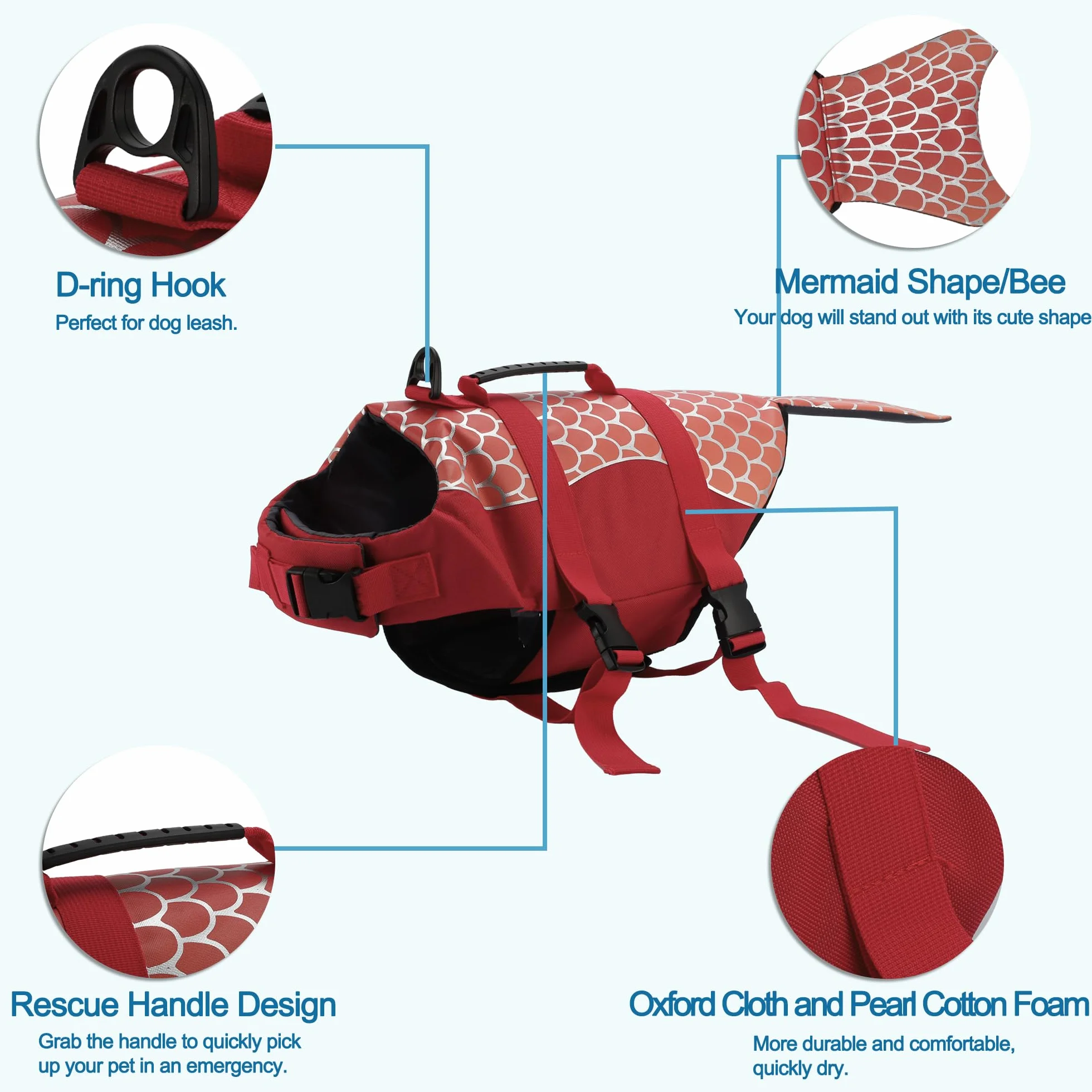 Gilets De Sauvetage pour Chiens Rouge 1pc XL Flottabilité | Oxford 420D, Coton, Pour Natation Et Navigation, Poignée Sauvetage, Bandes Réfléchissantes, Ceinture Réglable, Pour Doglay