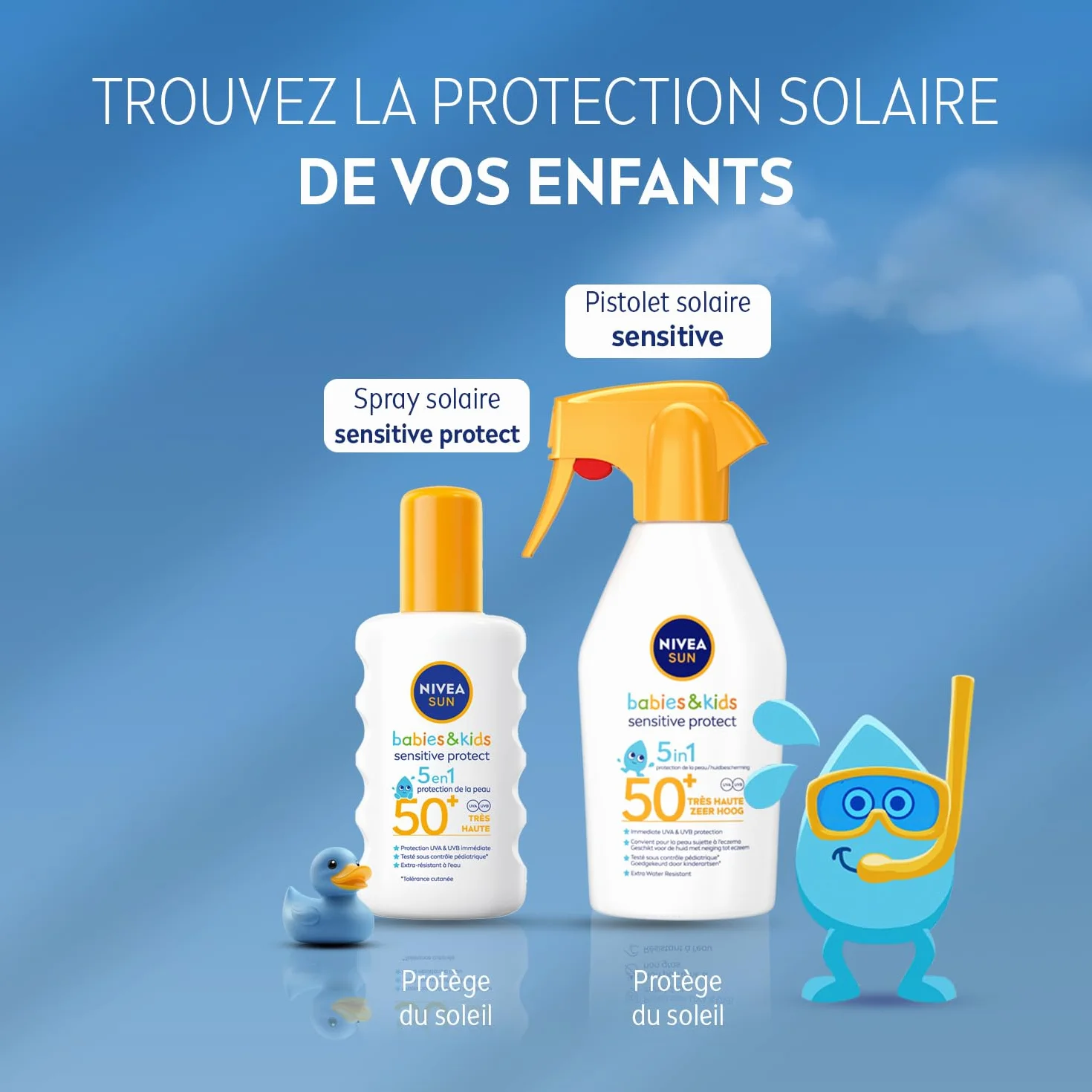 NIVEA SUN Kids Spray Solaire Protect & Play Sensitive FPS 50+ 200 ml Protection Anti UV Sans Parfum Résistante à l'Eau