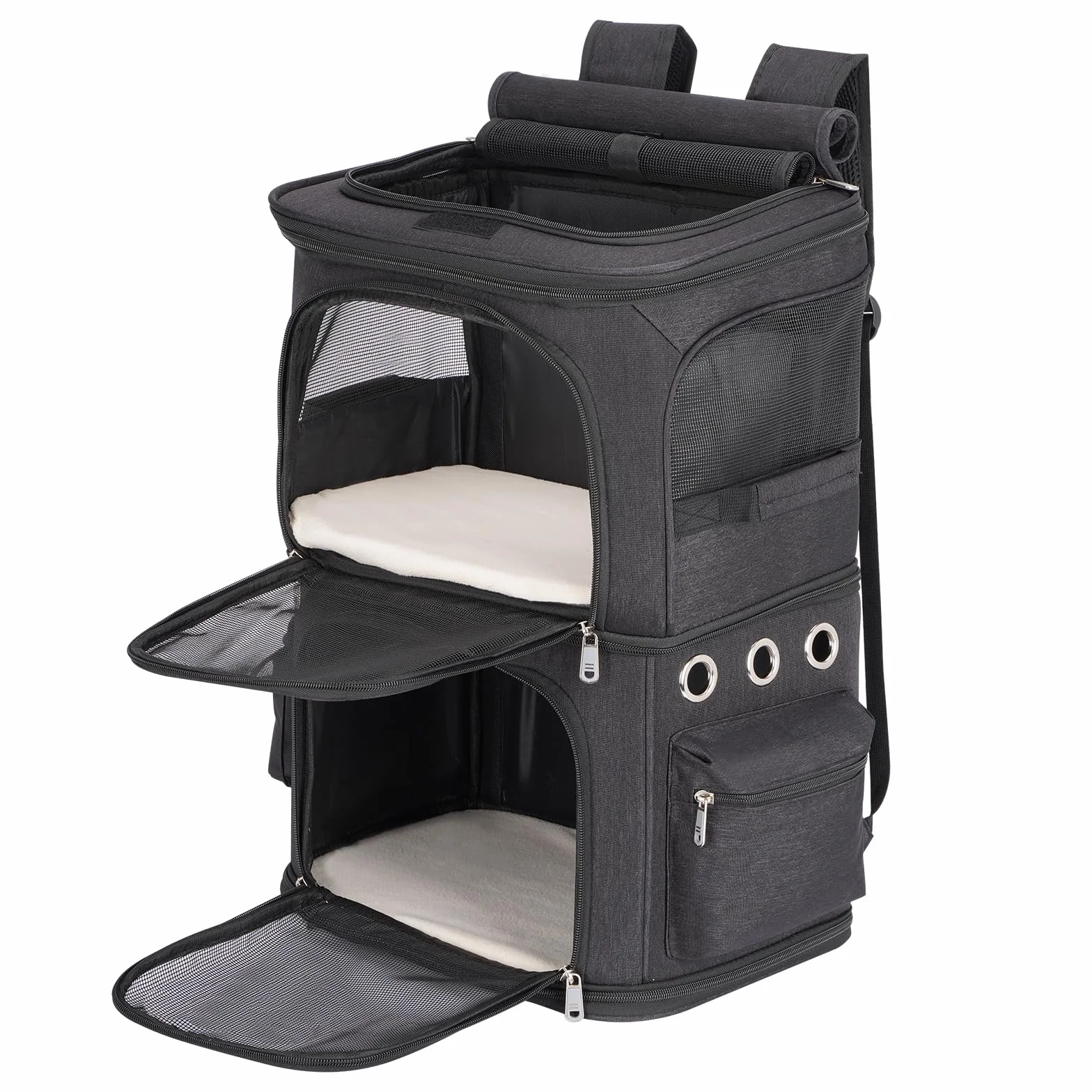 Sac à Dos pour 2 Chats 2-en-1 Double Compartiment Amovible Jusqu’à 12kg Pliable et Aéré Noir