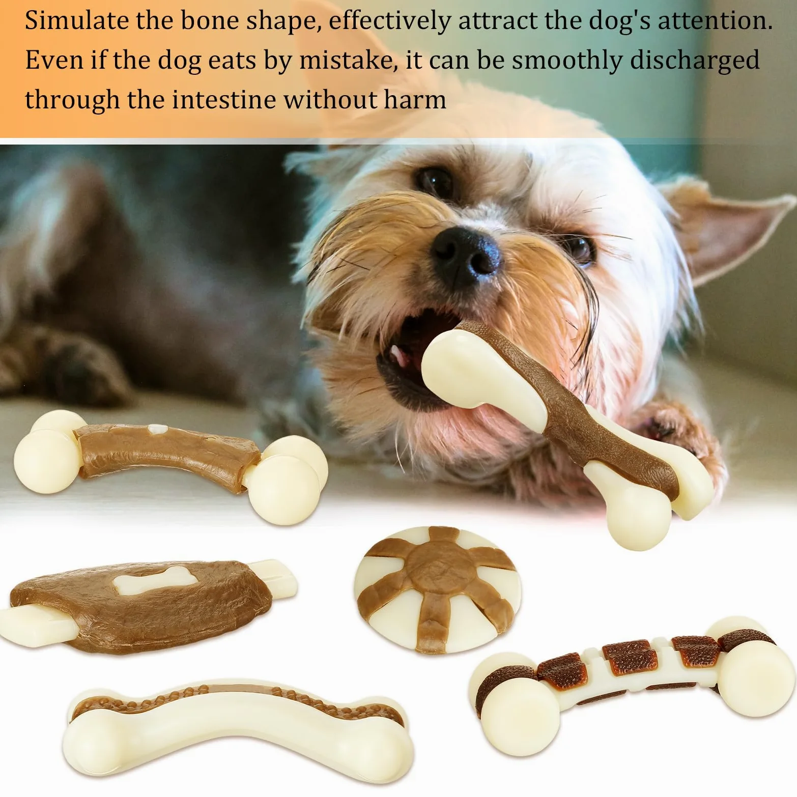 Libima Lot de 6 jouets à mâcher pour mâcheurs agressifs, véritable saveur de bœuf pour chien, jouets à mâcher en nylon durable pour chiots de petite race