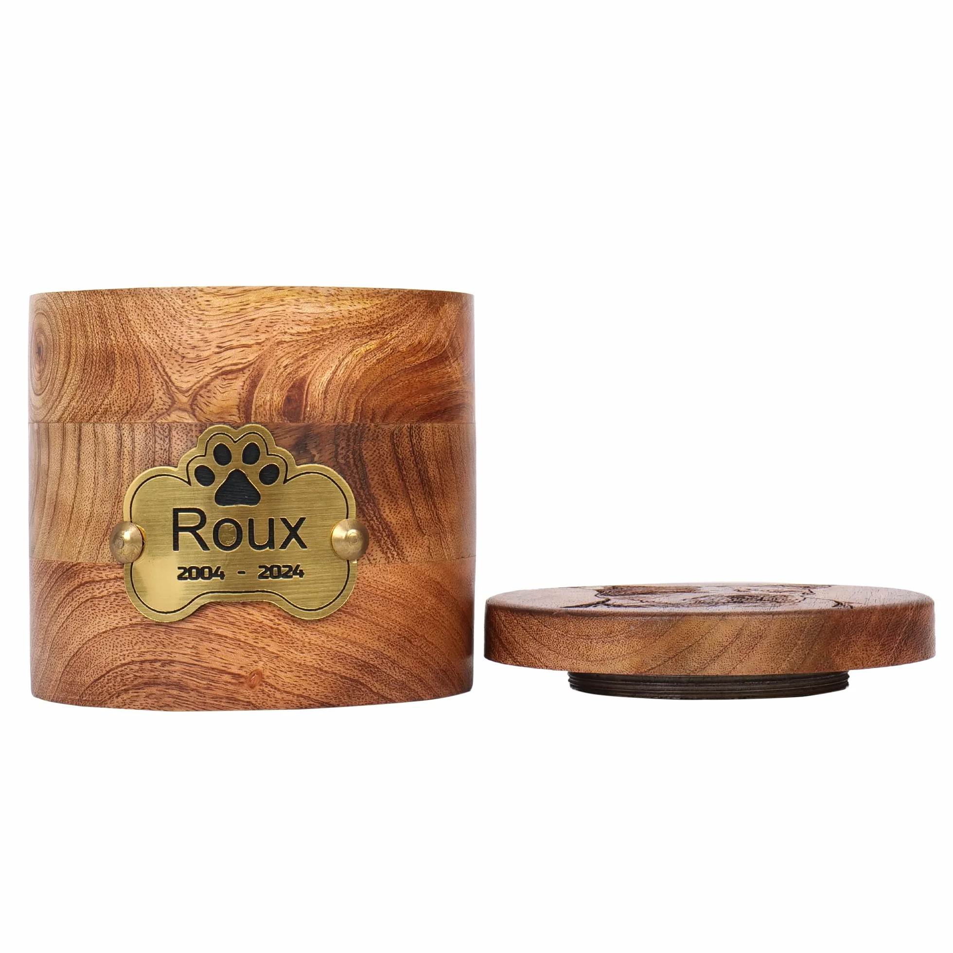 Urne funéraire personnalisée en bois gravée avec photo pour cendres de chien, chat