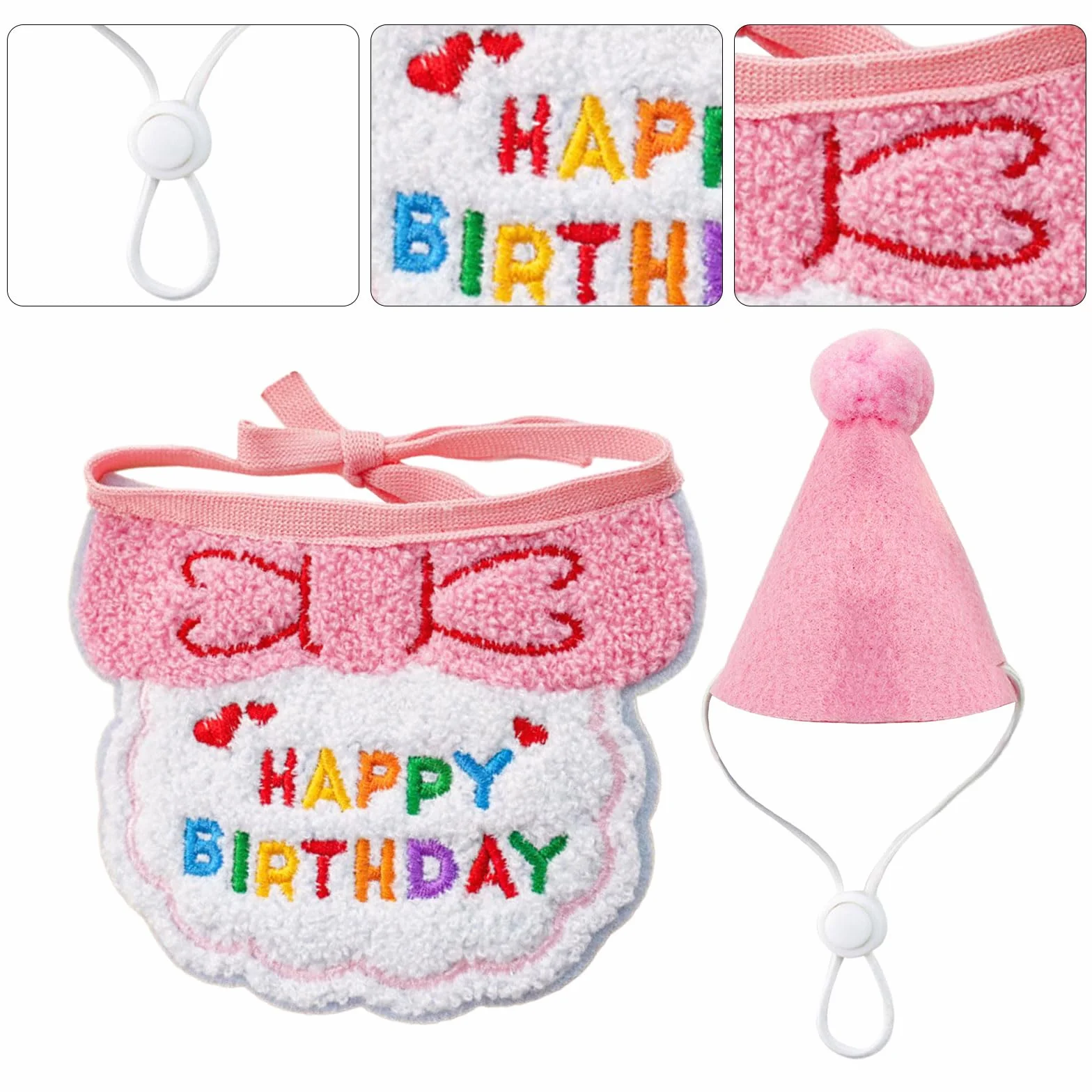 SSKHE 3PCS Chapeau Écharpe Bannière d'anniversaire pour Petit Chien Chat, Fournitures De Fête d'anniversaire pour Kitten, Décorations Kit De Décoration Brodées avec Nœud Papillon (Pink, One Size)