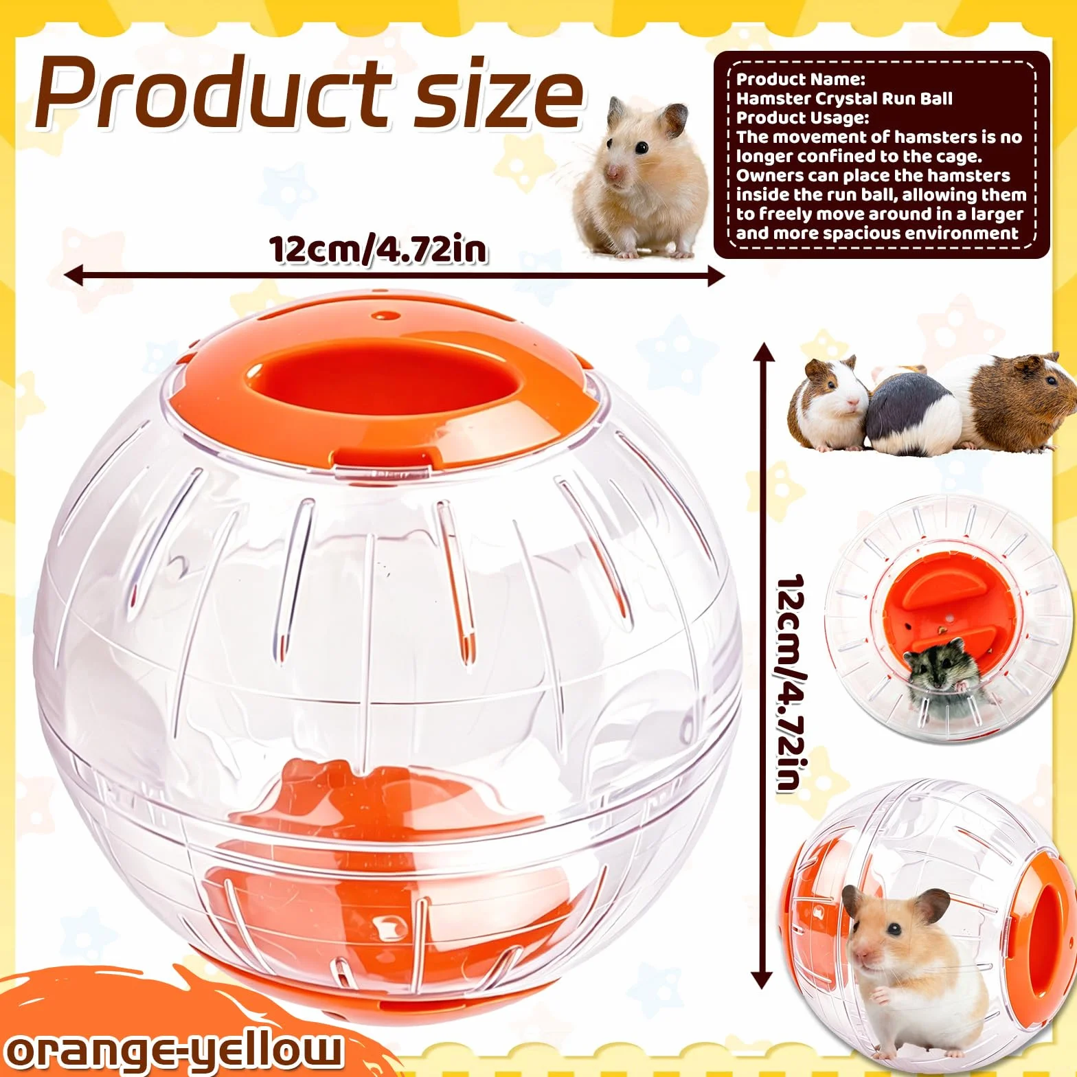 Balle d'exercice Hamster 12 cm Transparent Jouet Interactif Orange