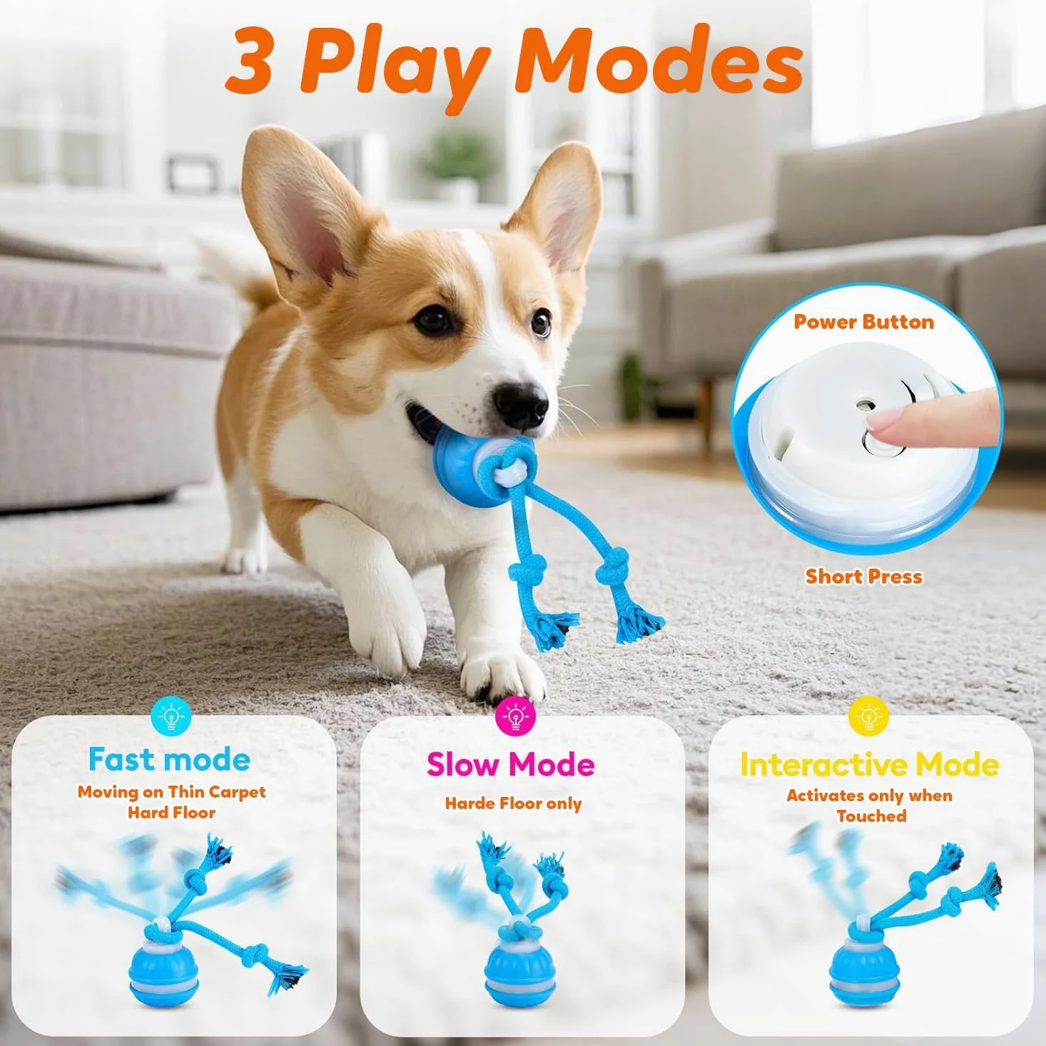 Jouet interactif intelligent pour chien avec corde Bleu