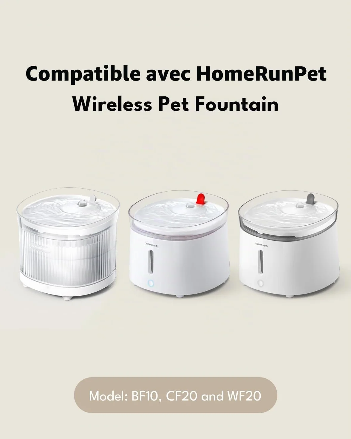 HomeRunPet Filtre pour Fontaine à Eau, 3 Pièces, Blanc