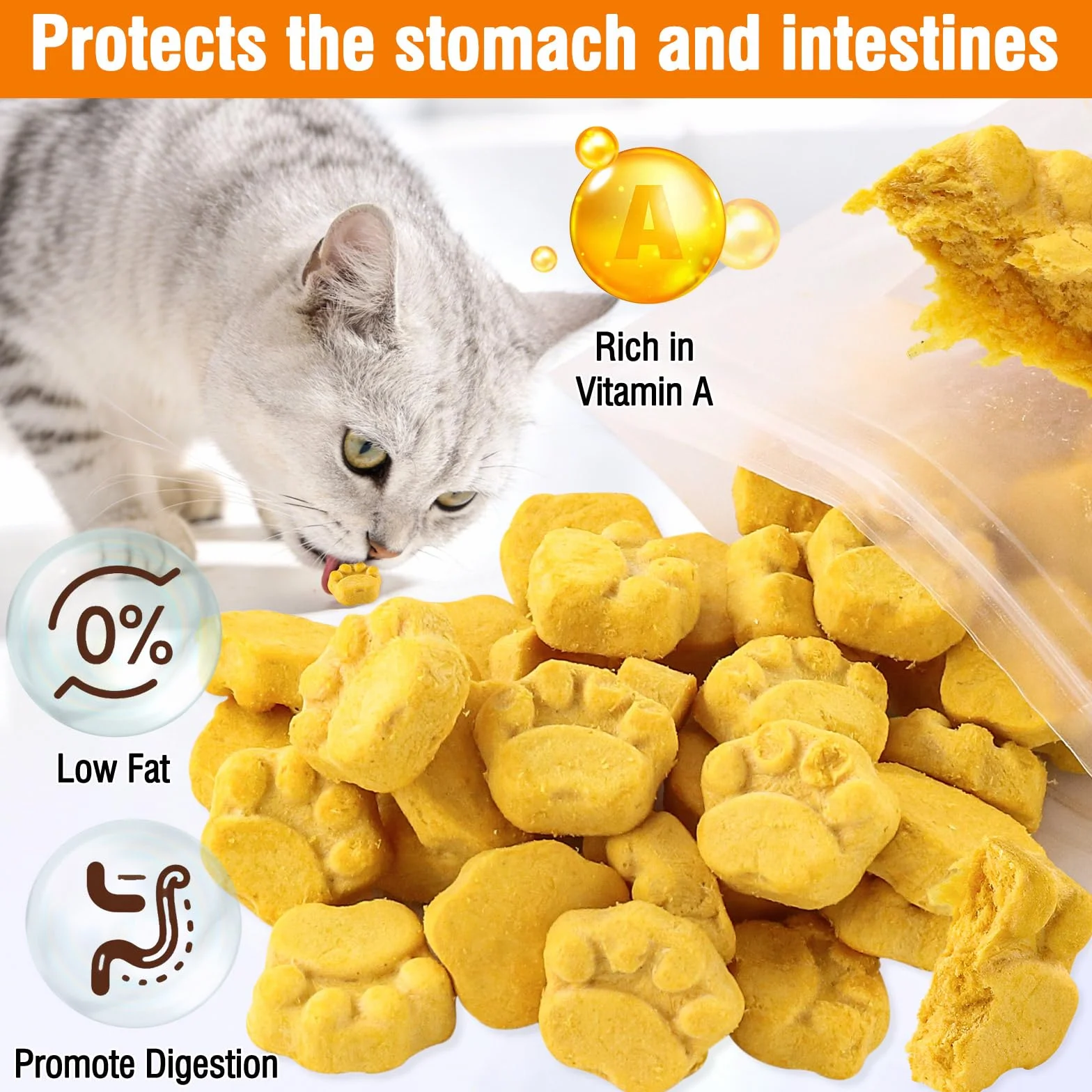 Lyophilisé Friandises pour Chat, Snacks Poulet e Courge pour Chiens Chats