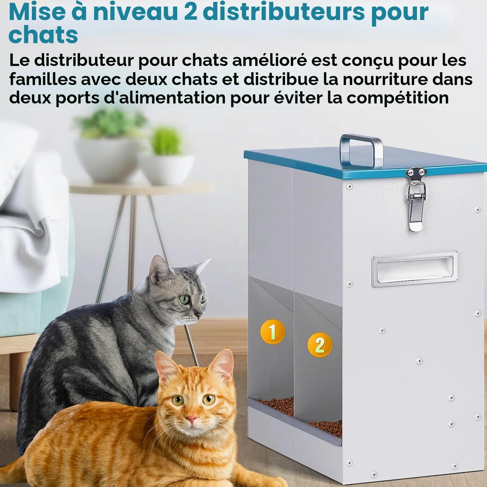 Distributeur Croquettes Chat Automatique pour 2 Chats 10L Distributeur de Nourriture Sèche pour Chiens Métal Mangeoire pour Chats et Chiens