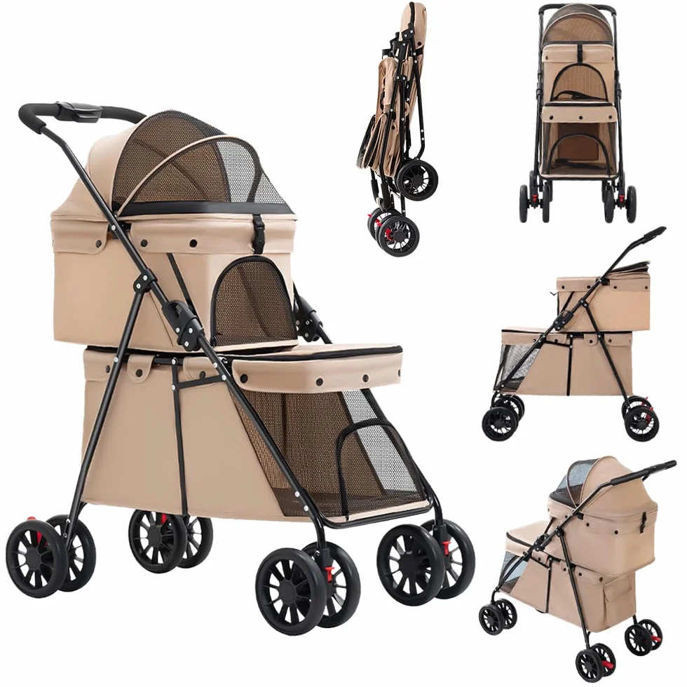 OHMG Poussette double pour chien Chat,3-en-1 Pliable poussette pour 2 animaux jusqu'à 25 kg, Transporteur pour chats,Sac de transport pour cage pour chien,Poussette Buggy,Détachables
