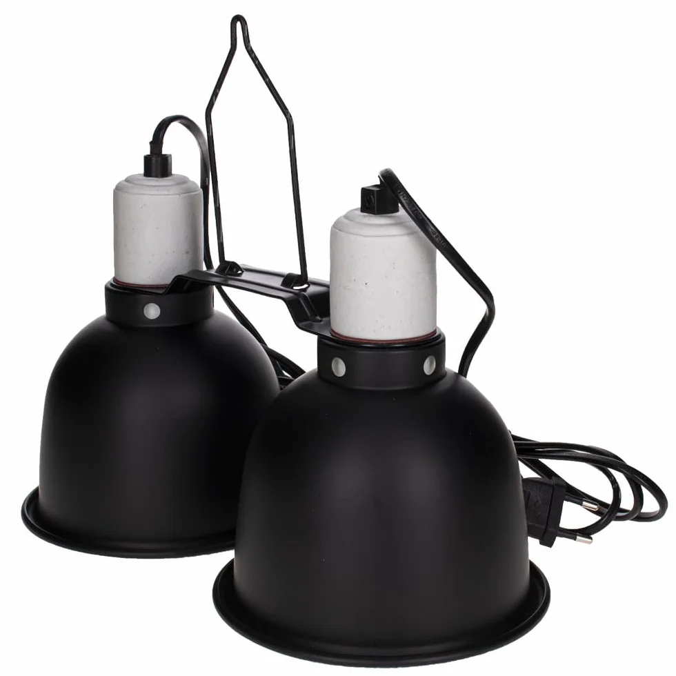Reptiles Planet Twindome 14 Double Support d'Ampoule à Suspendre ou à Poser sur le Terrarium Ø 14 cm H 16 cm Noir