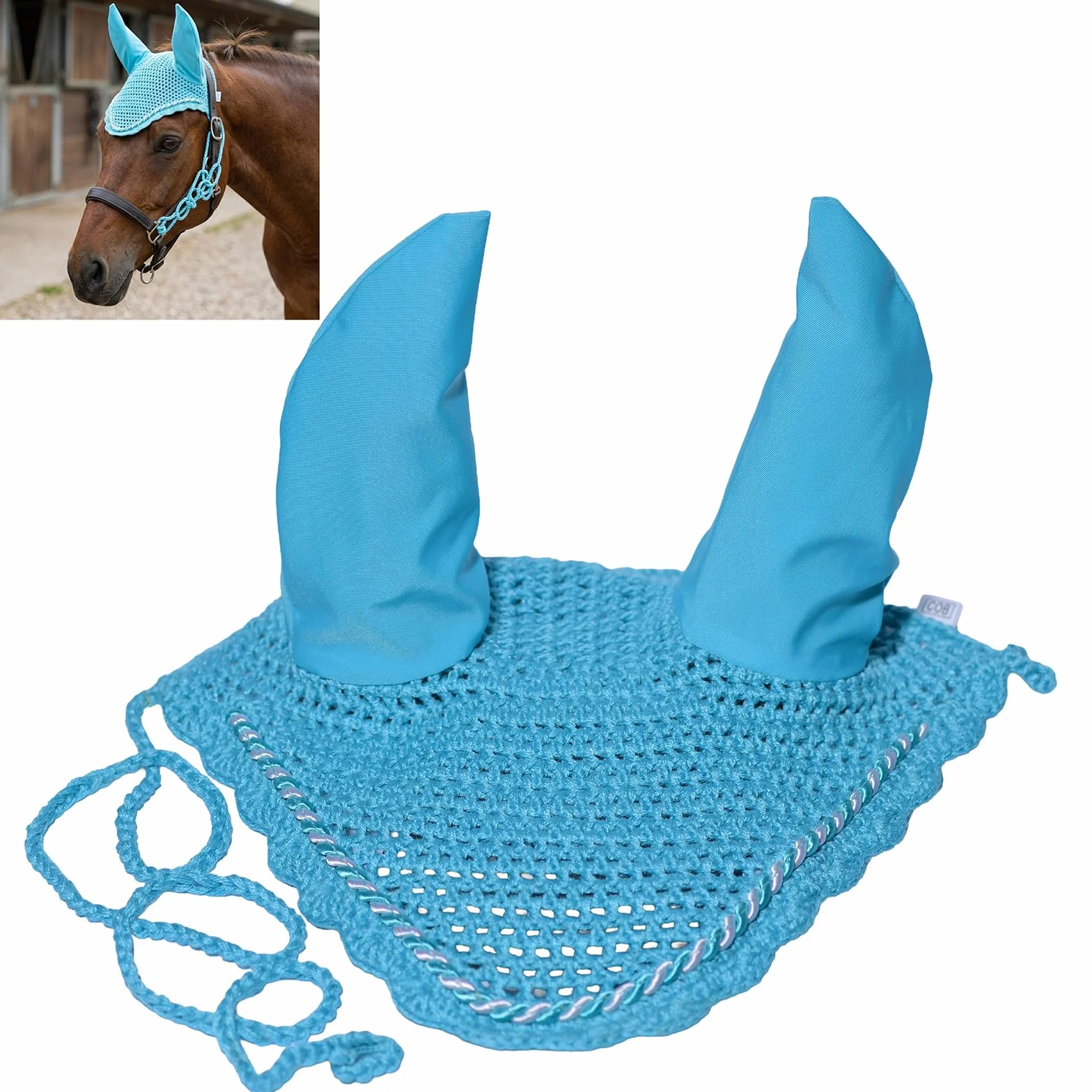 Spire Bonnet de protection d’oreille en coton doux pour cheval Poney Bleu ciel