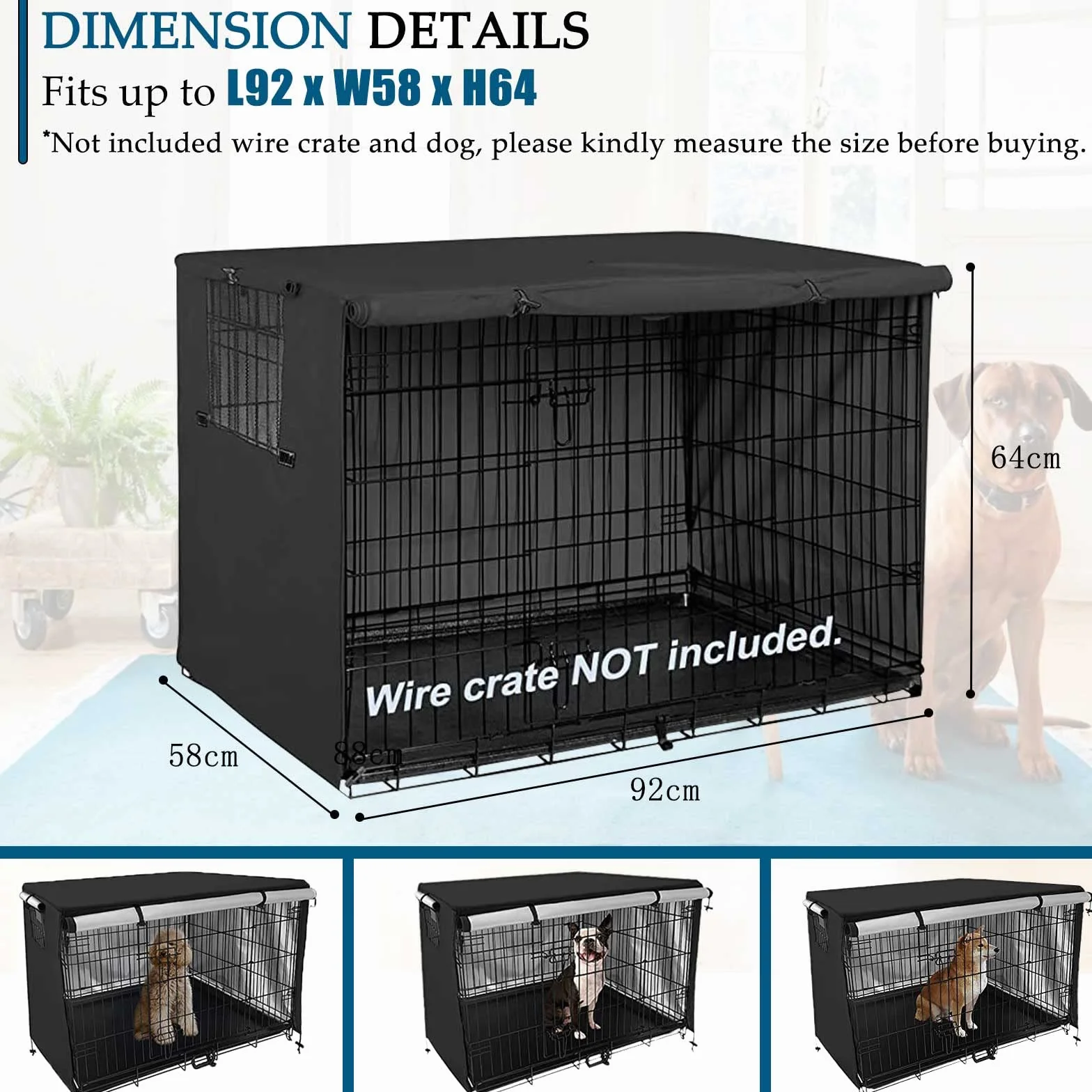 Schleuder Bache Cage Chien Tissu Oxford 210D Double Porte Housse Imperméable 95x61x64cm