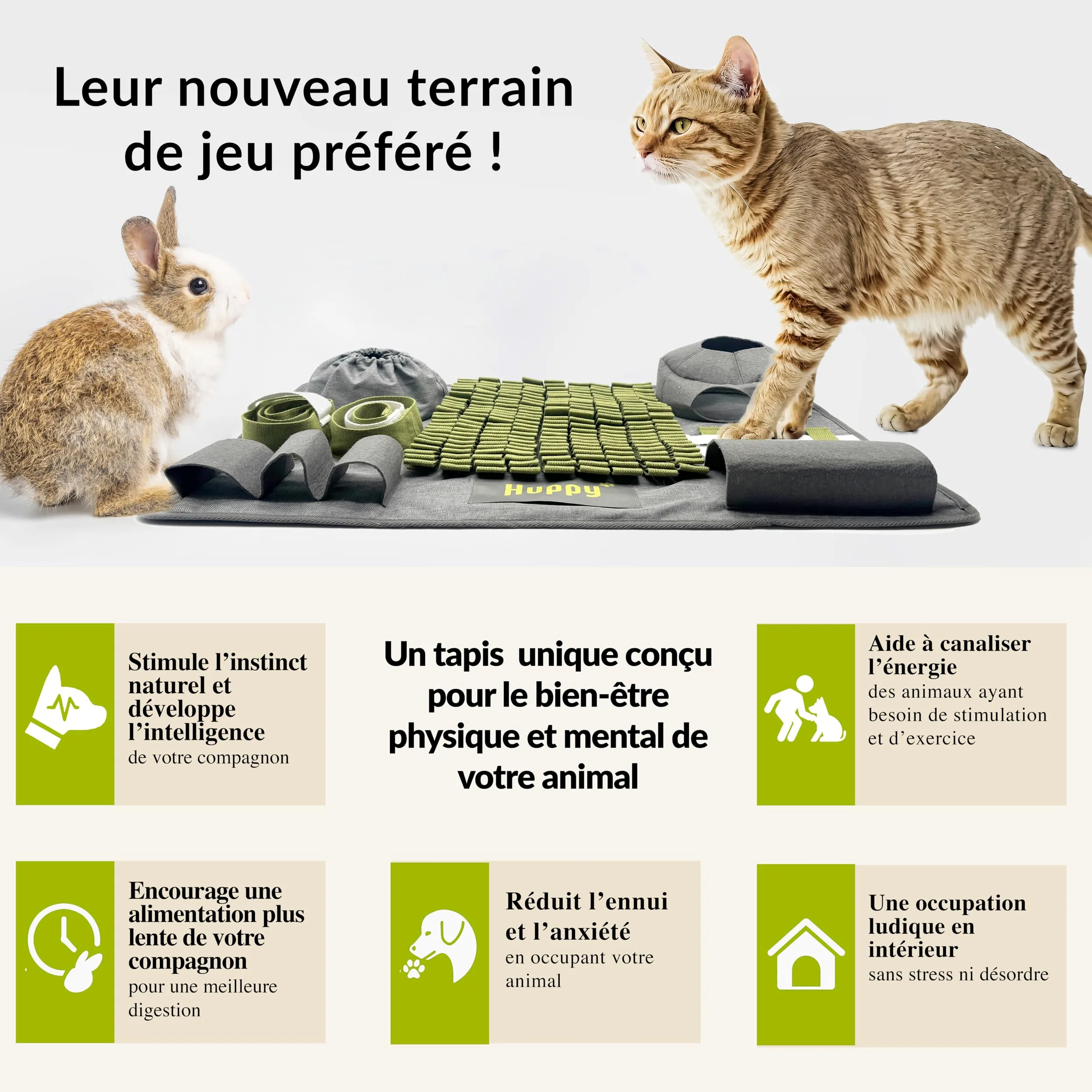 Huppy Tapis de Fouille Chien, Chat – Tapis à Renifler en Tissu Renforcé – Snuffle Mat – Gamelle Anti Glouton, Léchage – Jouet d’Occupation Chiot, Puzzle Alimentation