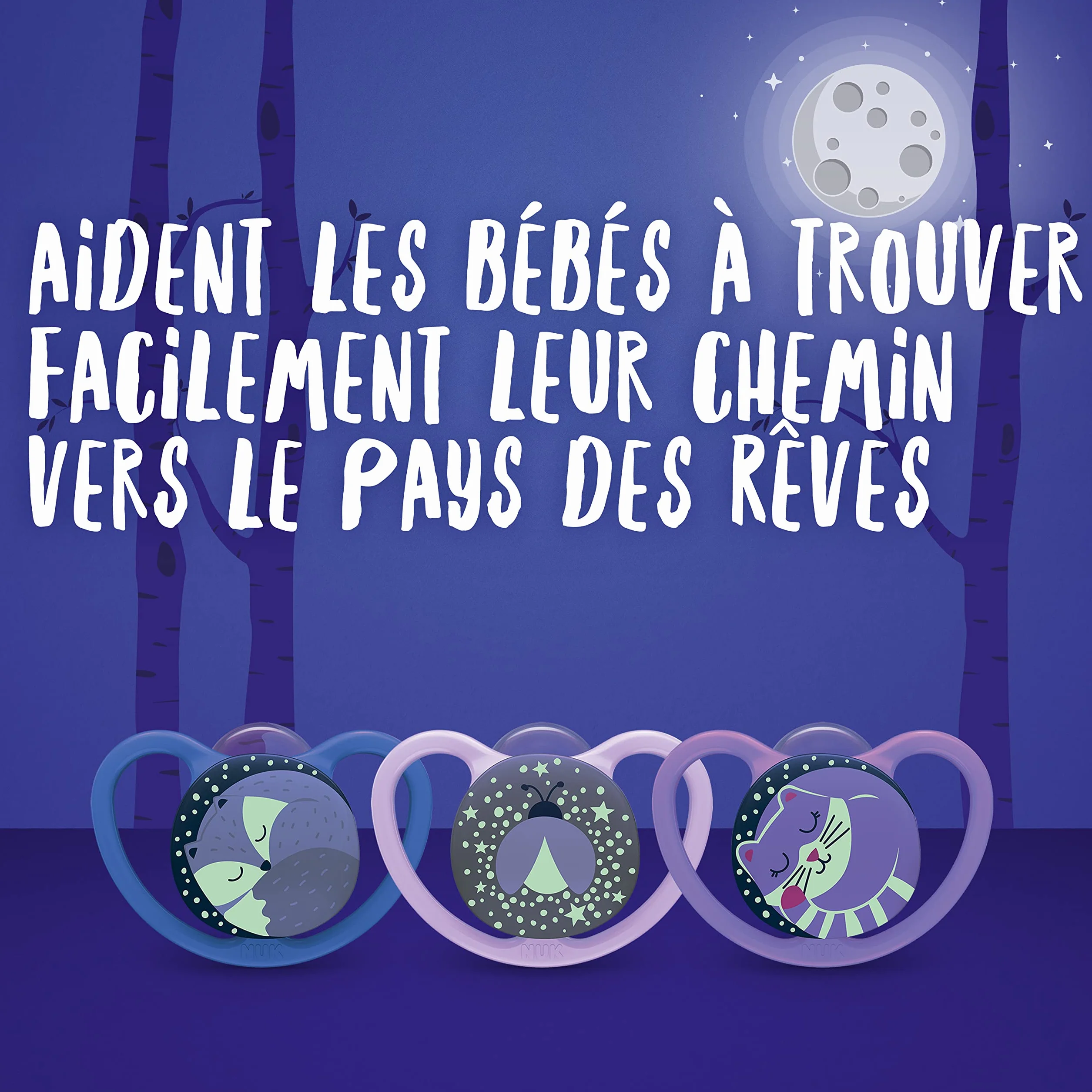 NUK Space Day & Night Tétine bébé 18-36 mois Sucettes phosphorescentes aérations extra-larges peaux sensibles Zèbre Lion Lot de 4